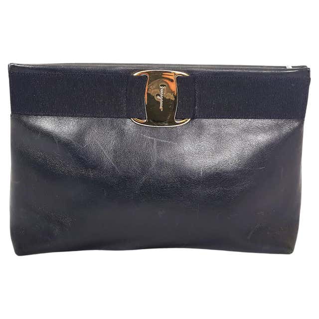 Salvatore Ferragamo Vintage Black Leather Gold Studded Bag or Purse at ...