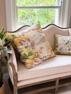 Vintage Salvatore Ferragamo Silk Scarf Linen Pillow Green Tiger Heron Pink Blue