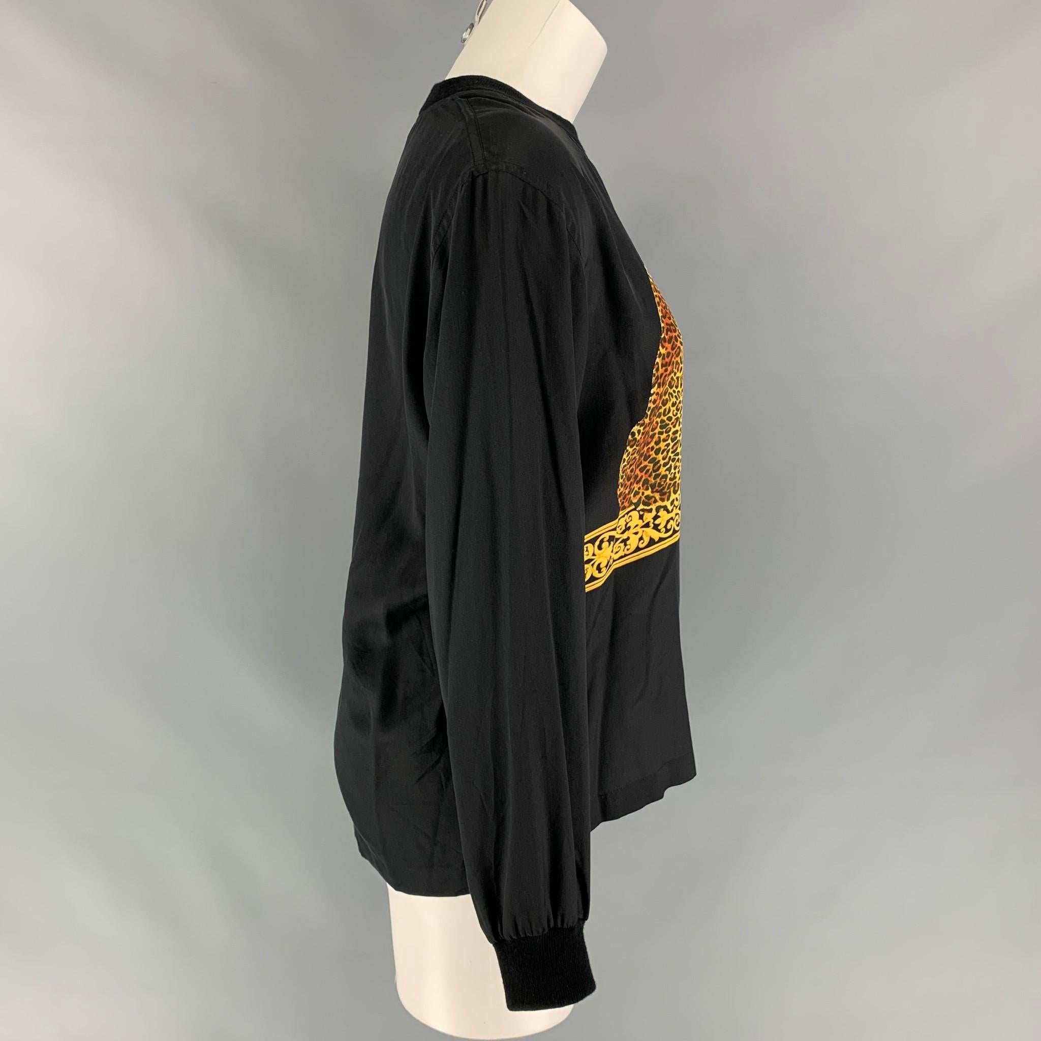 Vintage SALVATORE FERRAGAMO Size M Black & Beige Tiger Print Silk Blouse In Good Condition In San Francisco, CA