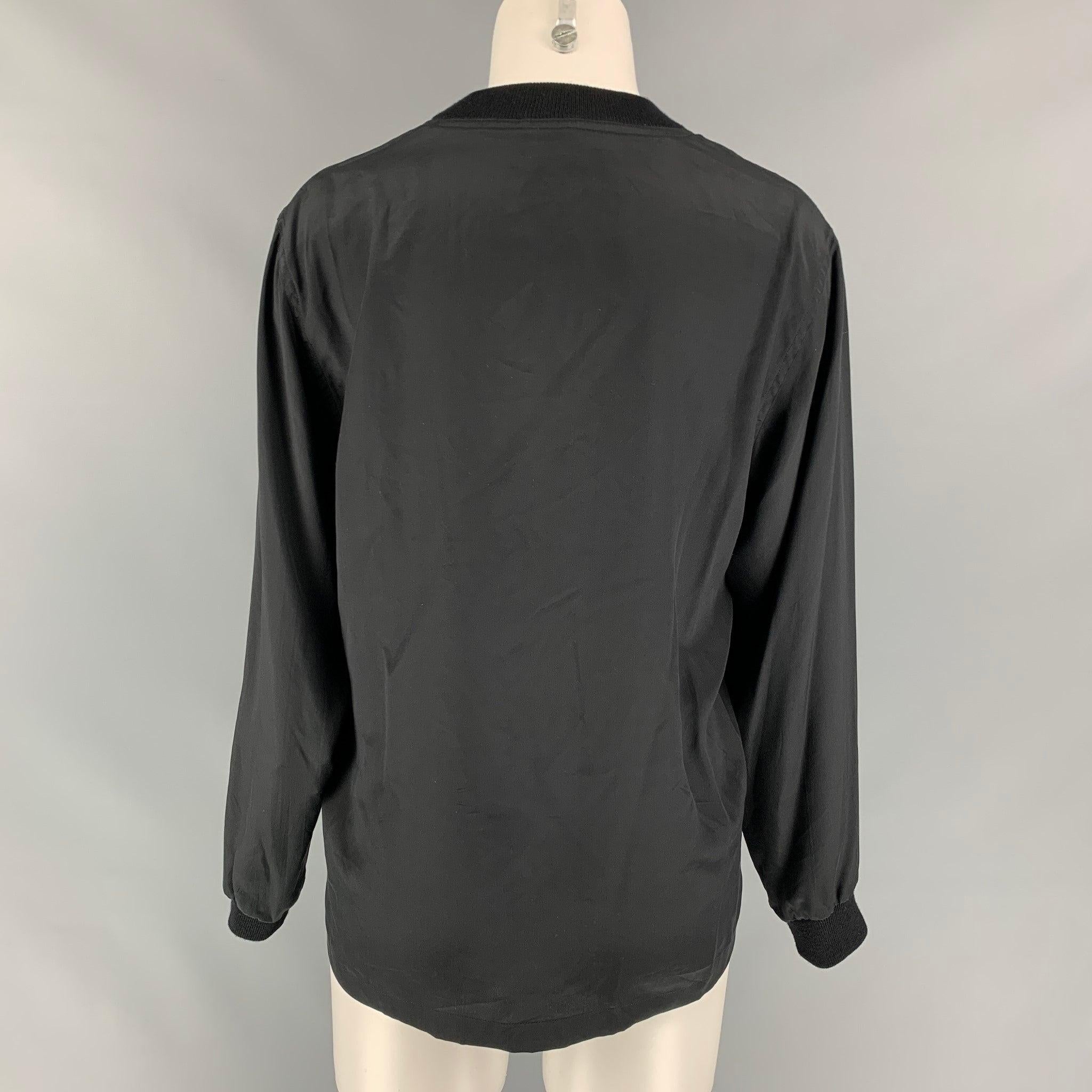 Women's Vintage SALVATORE FERRAGAMO Size M Black & Beige Tiger Print Silk Blouse For Sale