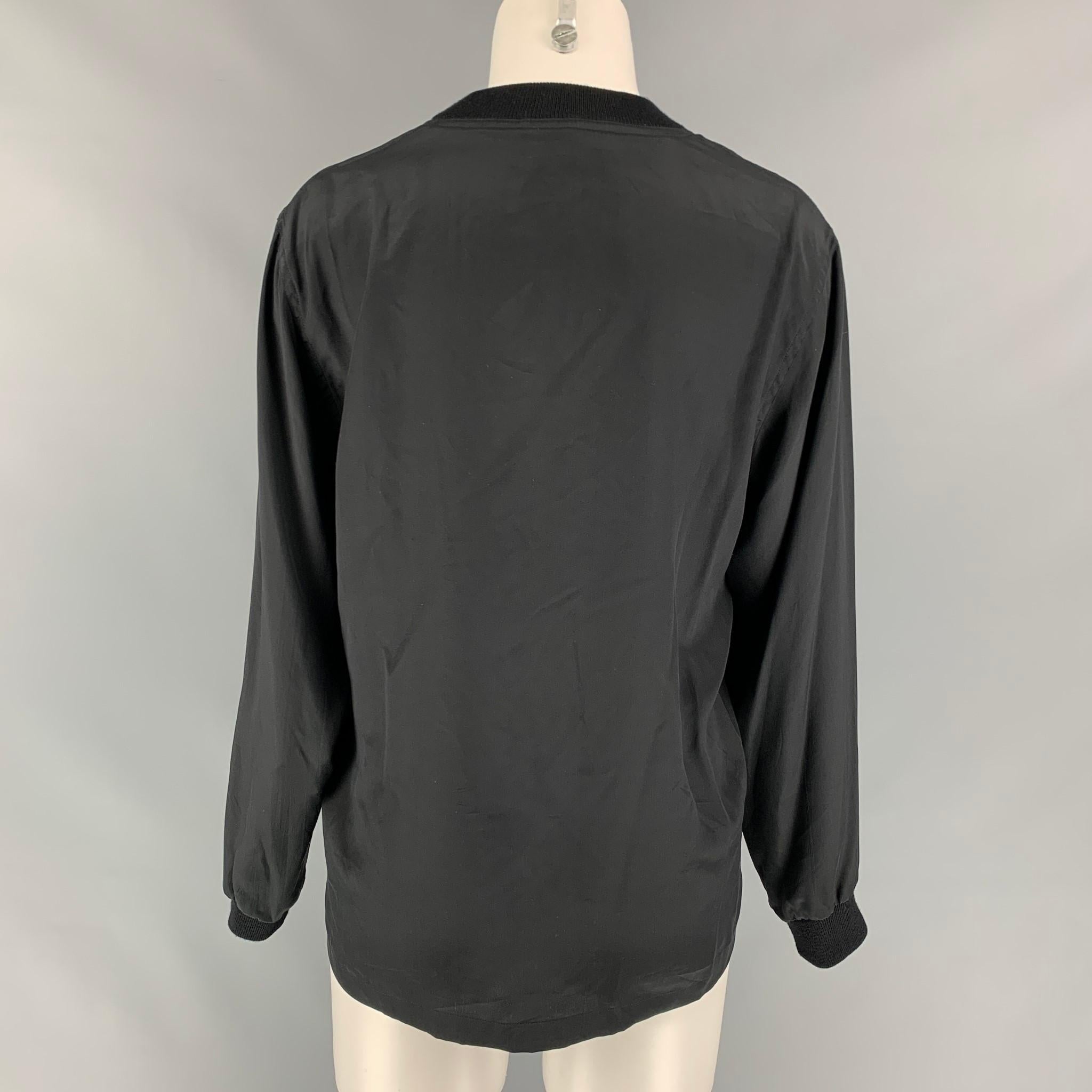 Women's Vintage SALVATORE FERRAGAMO Size M Black & Beige Tiger Print Silk Blouse