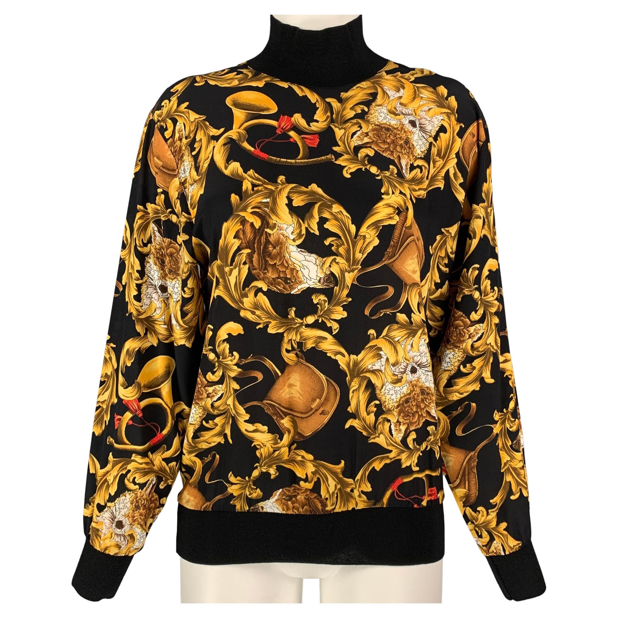 Gold Baroque Silk Mock Turtleneck 