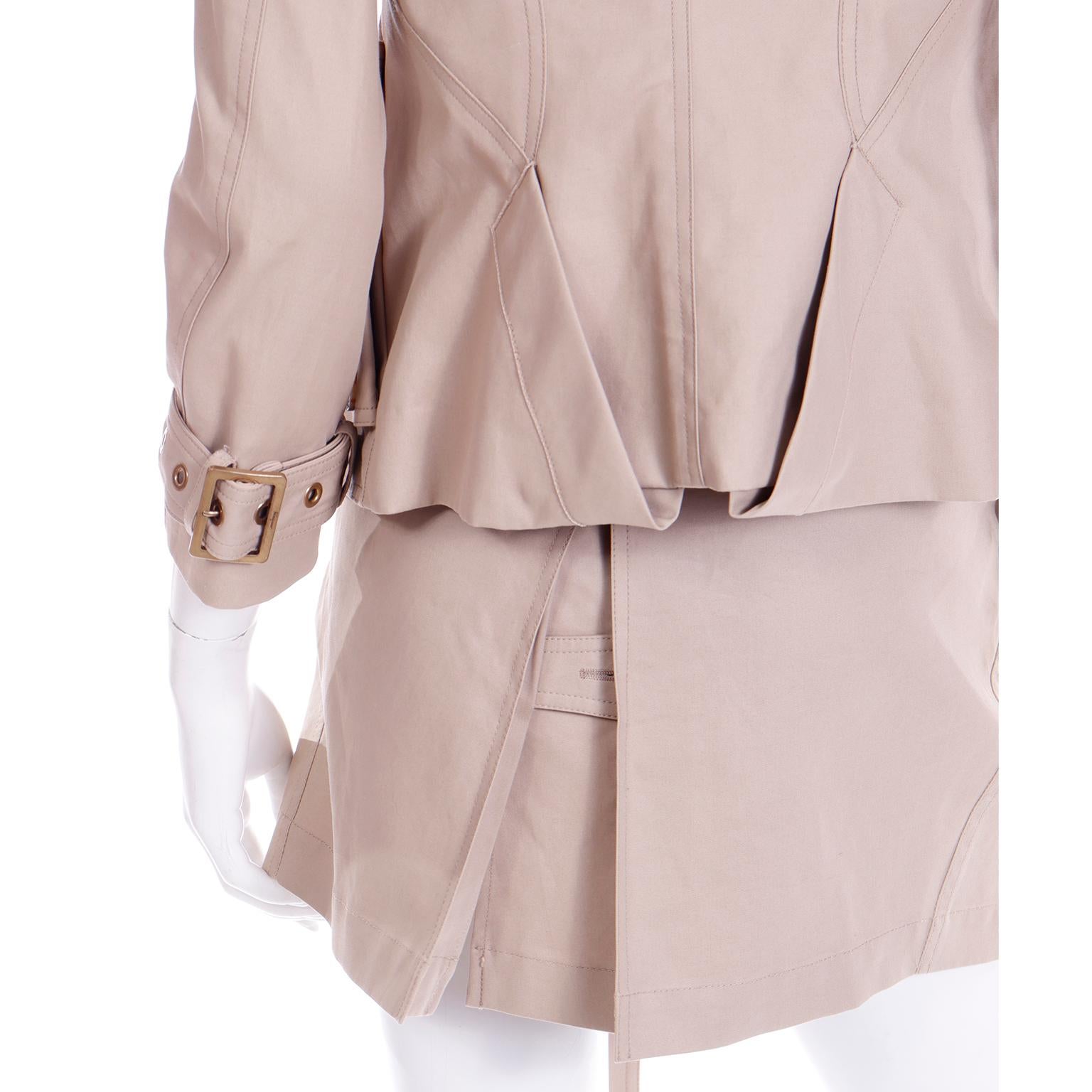 Vintage Salvatore Ferragamo Tan Jacket & Mini Skirt Suit Outfit with Belt 2