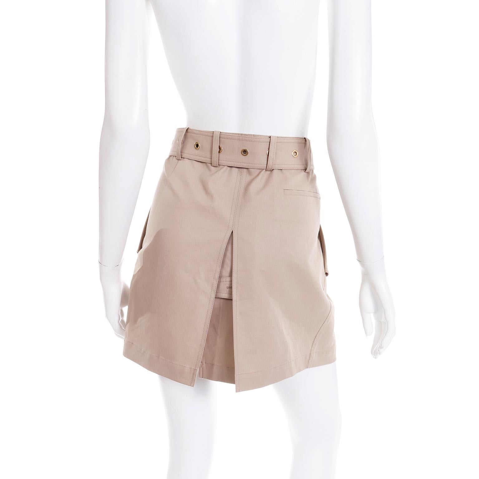 Vintage Salvatore Ferragamo Tan Jacket & Mini Skirt Suit Outfit with Belt 4