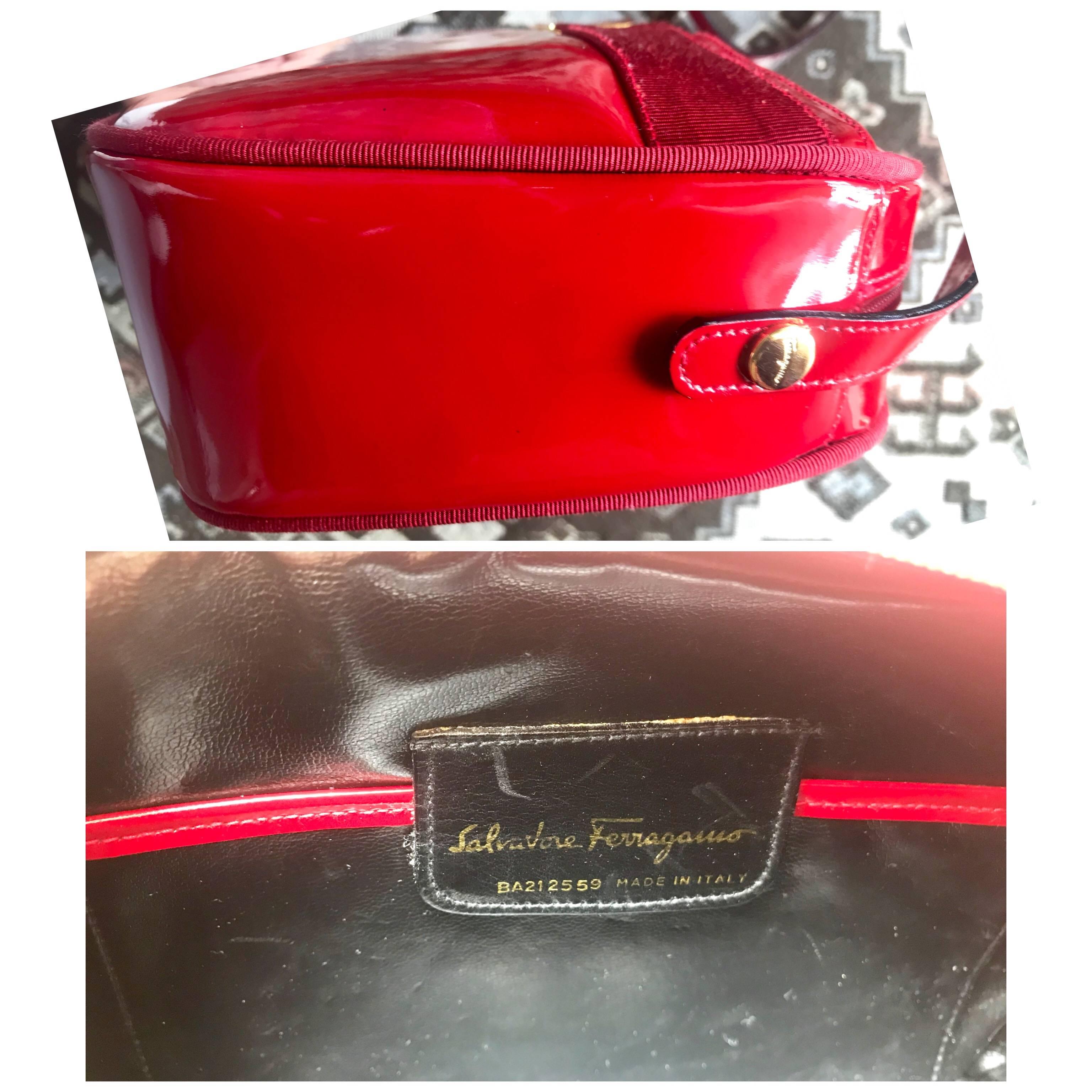 Salvatore Ferragamo vara Vintage patent enamel lipstick red shoulder bag  For Sale 3