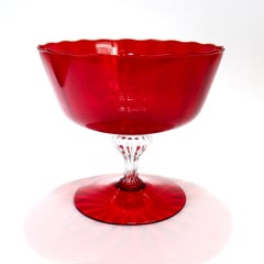 Vintage Salviati Murano / Venetian Red, Clear, and Yellow Glass Footed Bowl