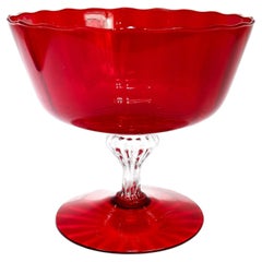 Vintage Salviati Murano / Venetian Red, Clear, and Yellow Glass Footed Bowl