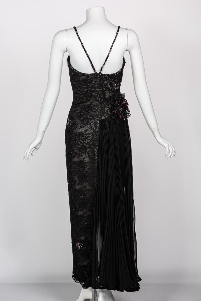 Vintage Sam Carlin Saks Fifth Avenue Black Lace Gown For Sale at 1stDibs