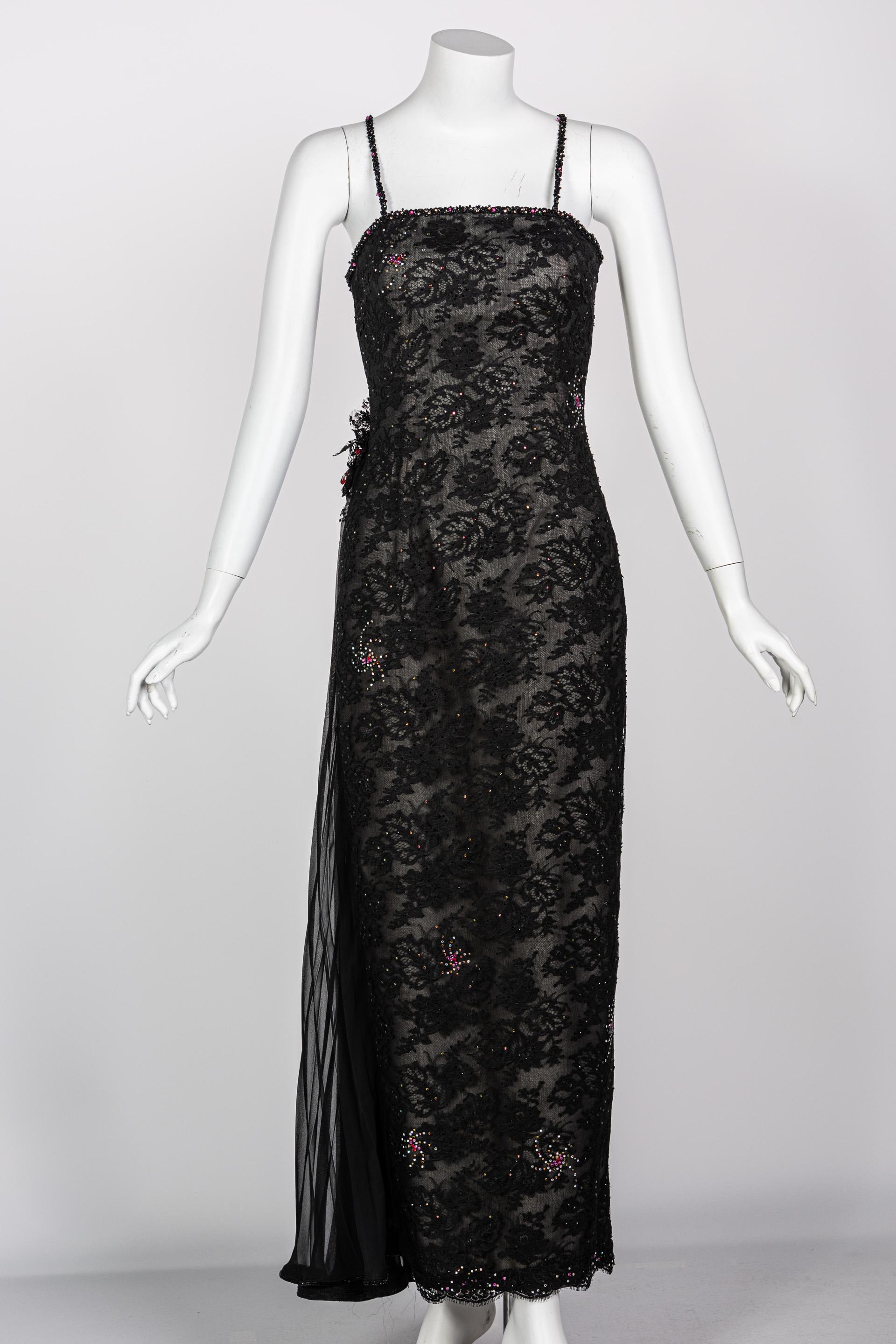 Vintage Sam Carlin Saks Fifth Avenue Black Lace Gown For Sale at ...