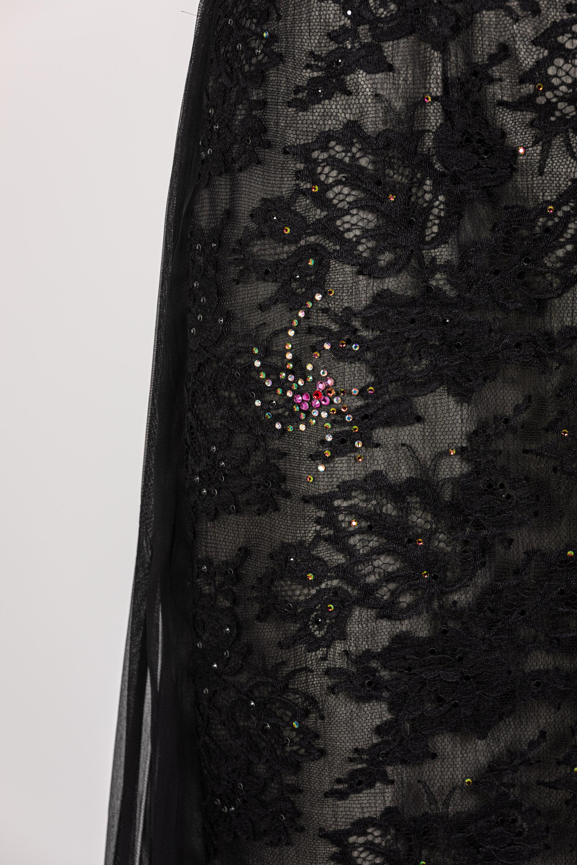 Women's or Men's Vintage Sam Carlin Saks Fifth Avenue Black Lace Gown For Sale