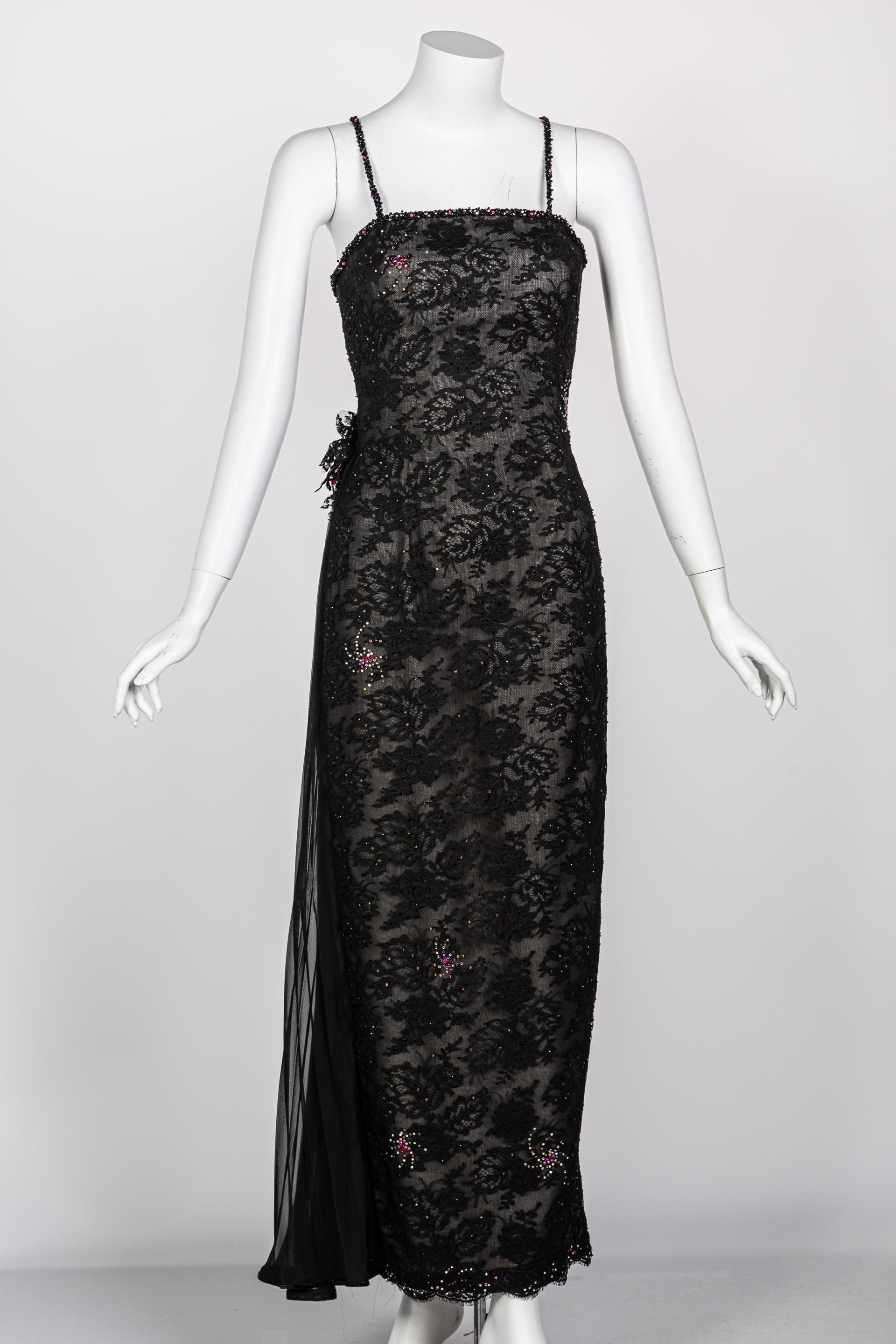 Vintage Sam Carlin Saks Fifth Avenue Black Lace Gown For Sale 1