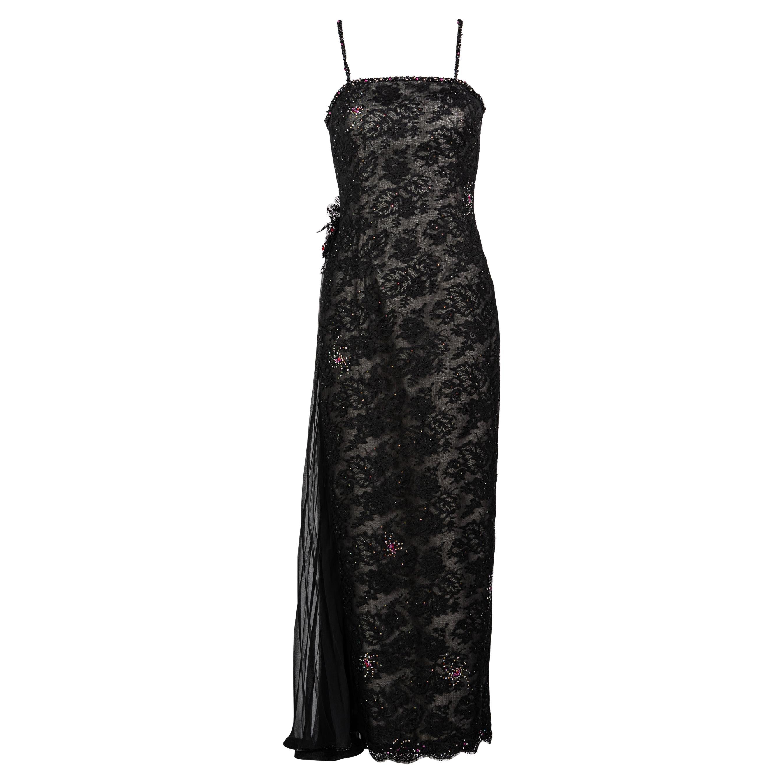 Vintage Sam Carlin Saks Fifth Avenue Black Lace Gown For Sale