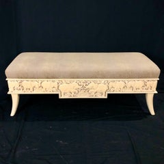 Vintage Sam Moore Carved Wood Upholstered Top Elephant Bench