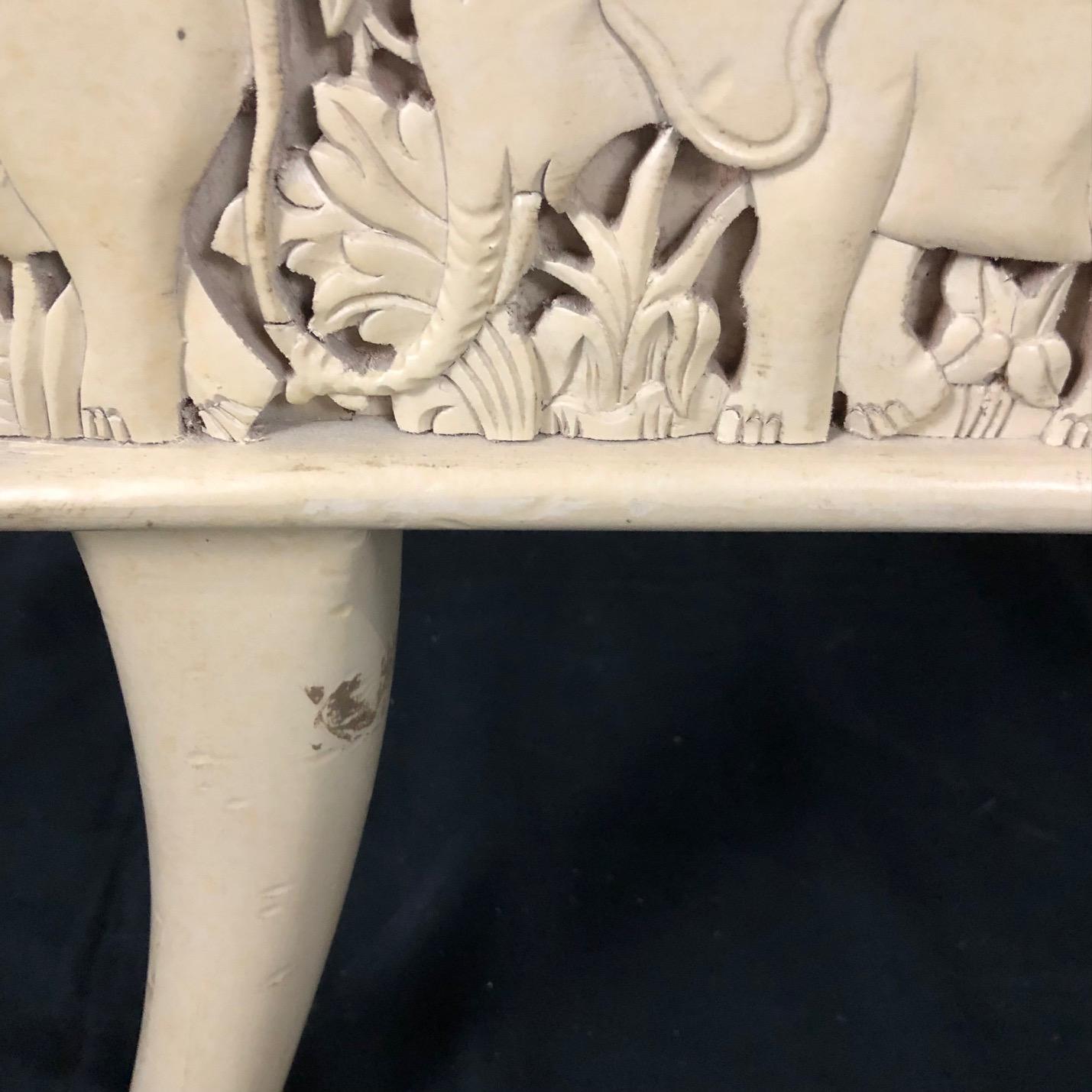 Upholstery Vintage Sam Moore Carved Wood Upholstered Top Elephant Bench