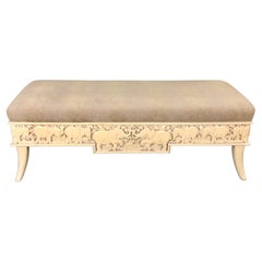 Vintage Sam Moore Carved Wood Upholstered Top Elephant Bench