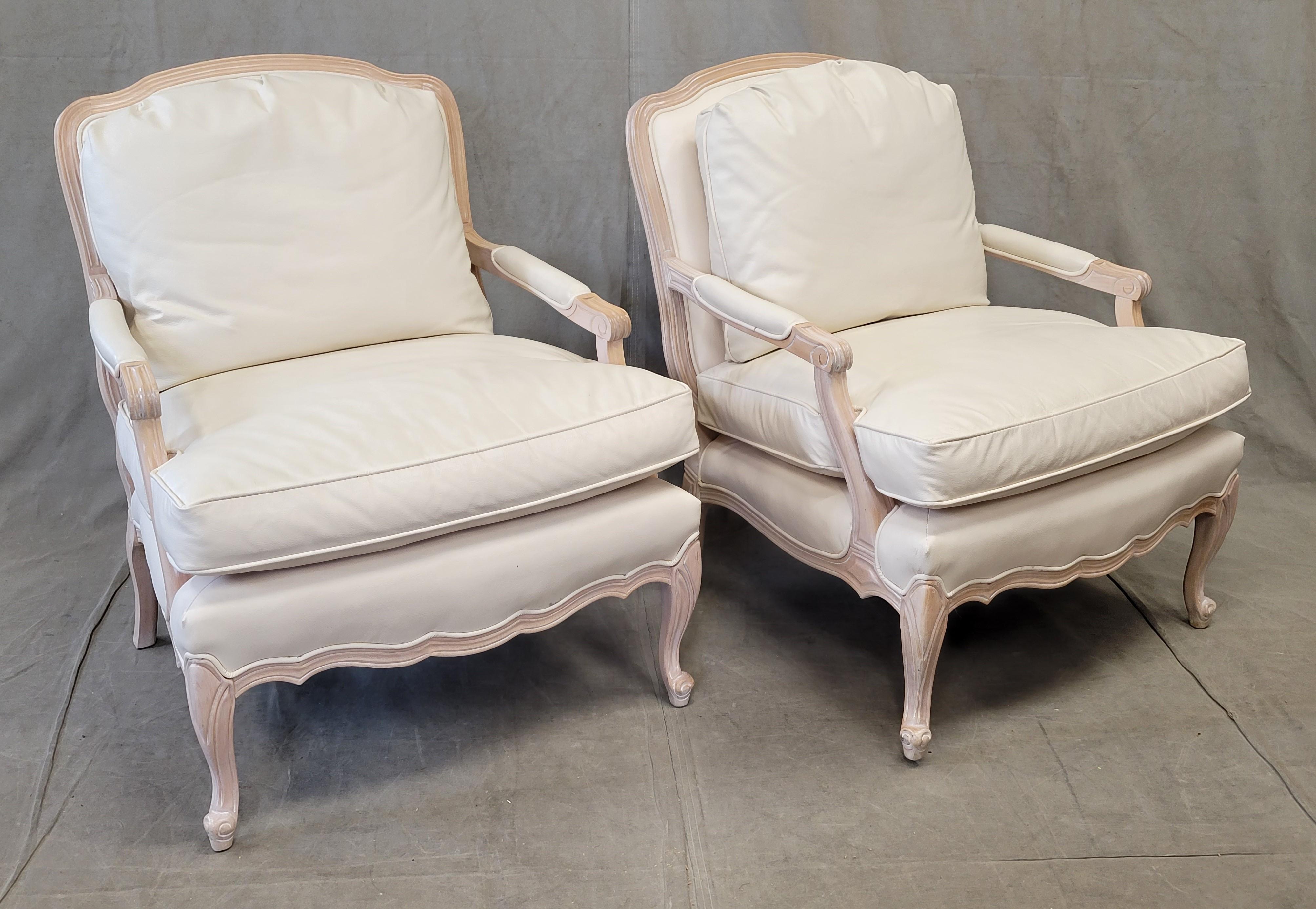 Vintage Sam Moore Custom Ivory Leather French Bergere Chairs, a Pair 2