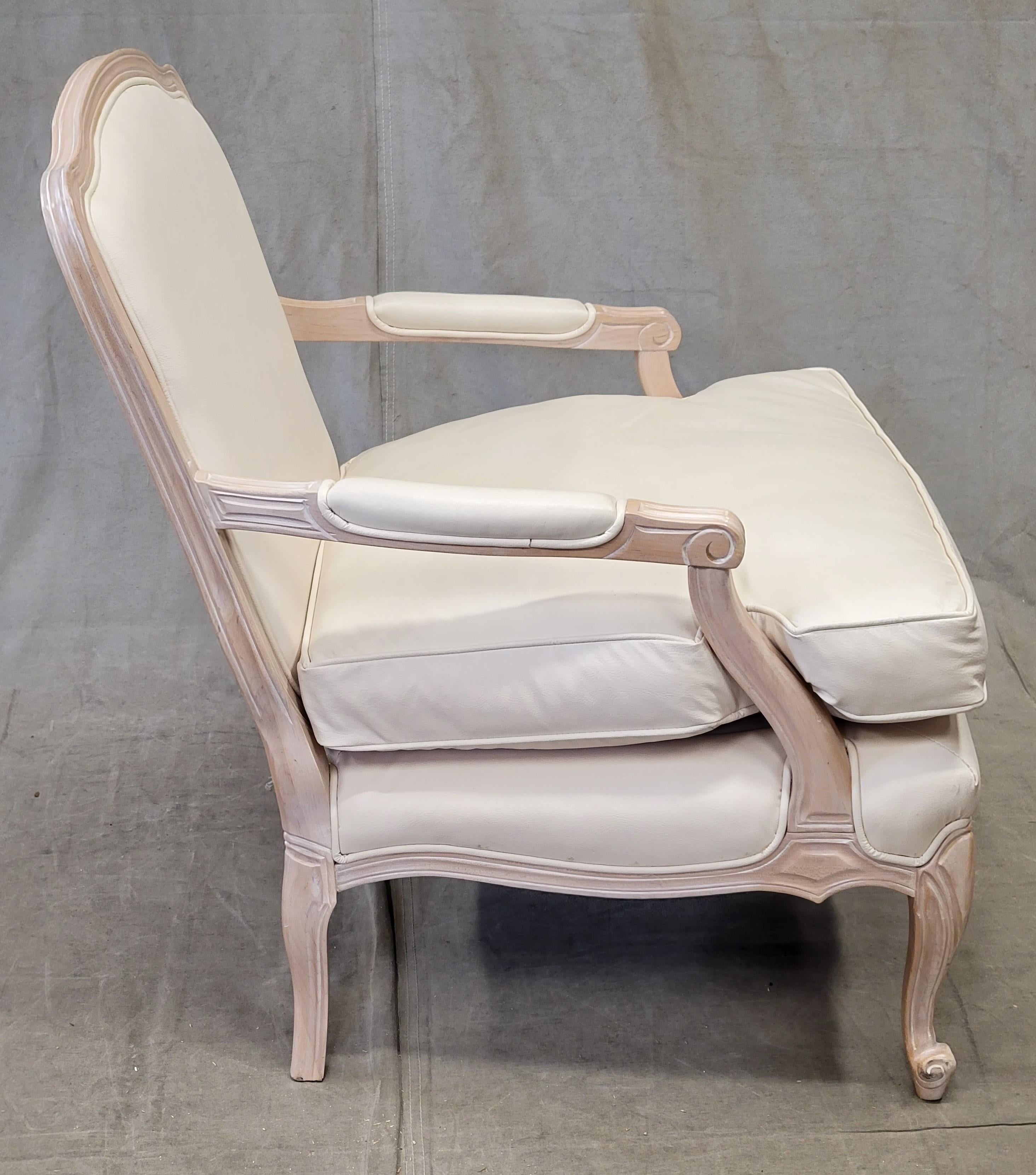 French Provincial Vintage Sam Moore Custom Ivory Leather French Bergere Chairs, a Pair
