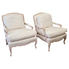 Vintage Sam Moore Custom Ivory Leather French Bergere Chairs, a Pair