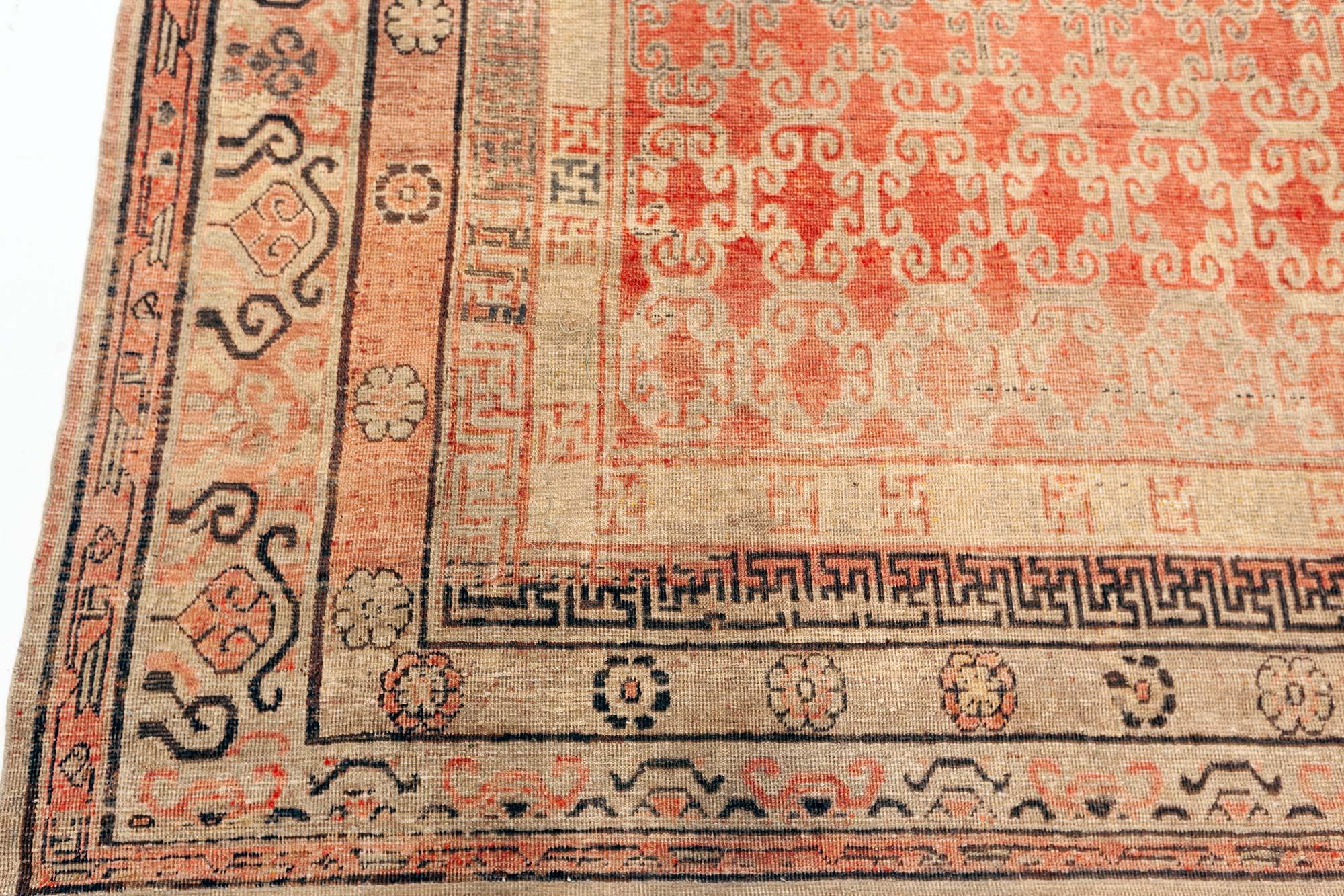 East Turkestani Vintage Samarkand Handmade Wool Rug For Sale