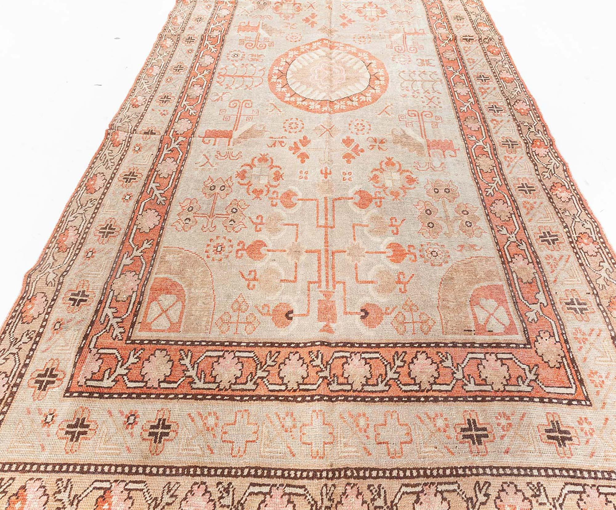 Hand-Woven Vintage Samarkand Handmade Wool Rug For Sale