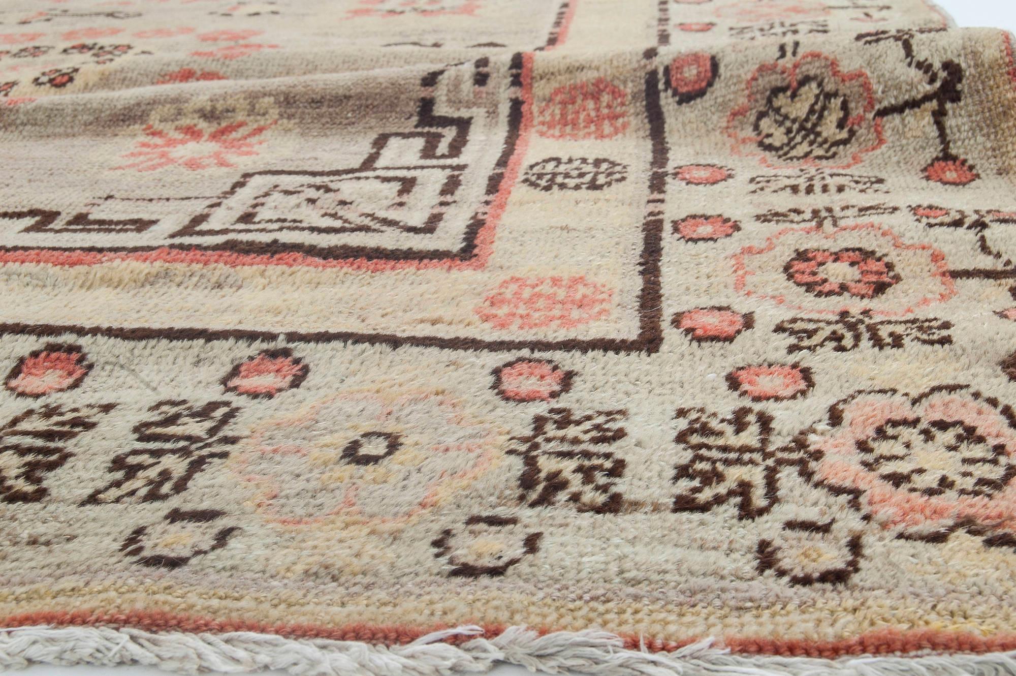Hand-Knotted Vintage Samarkand Handmade Wool Rug For Sale