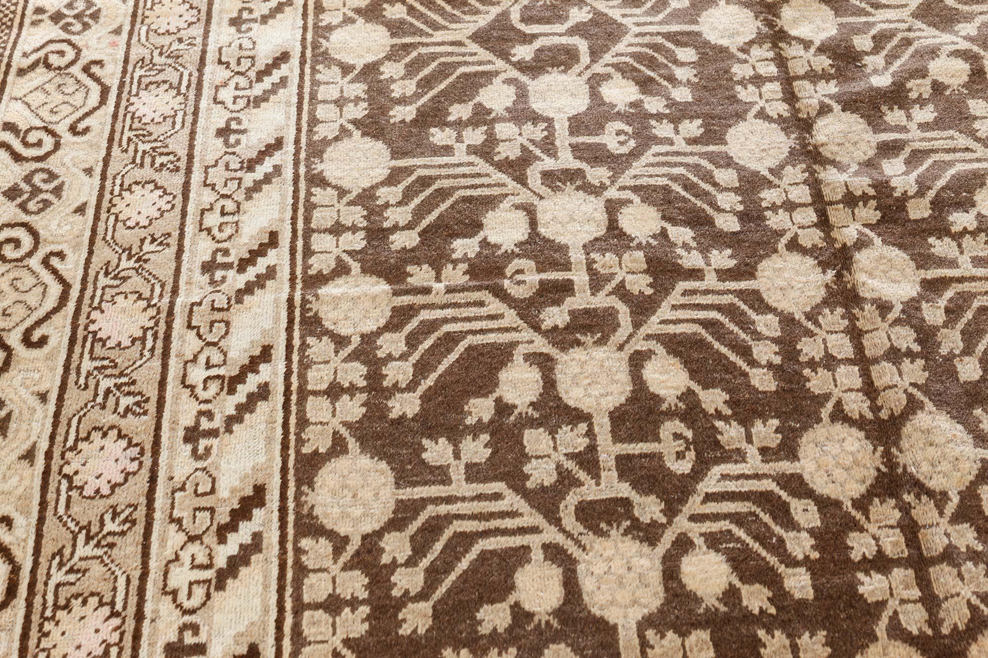 Afghan Vintage Samarkand Khotan Botanic Handmade Wool Rug For Sale