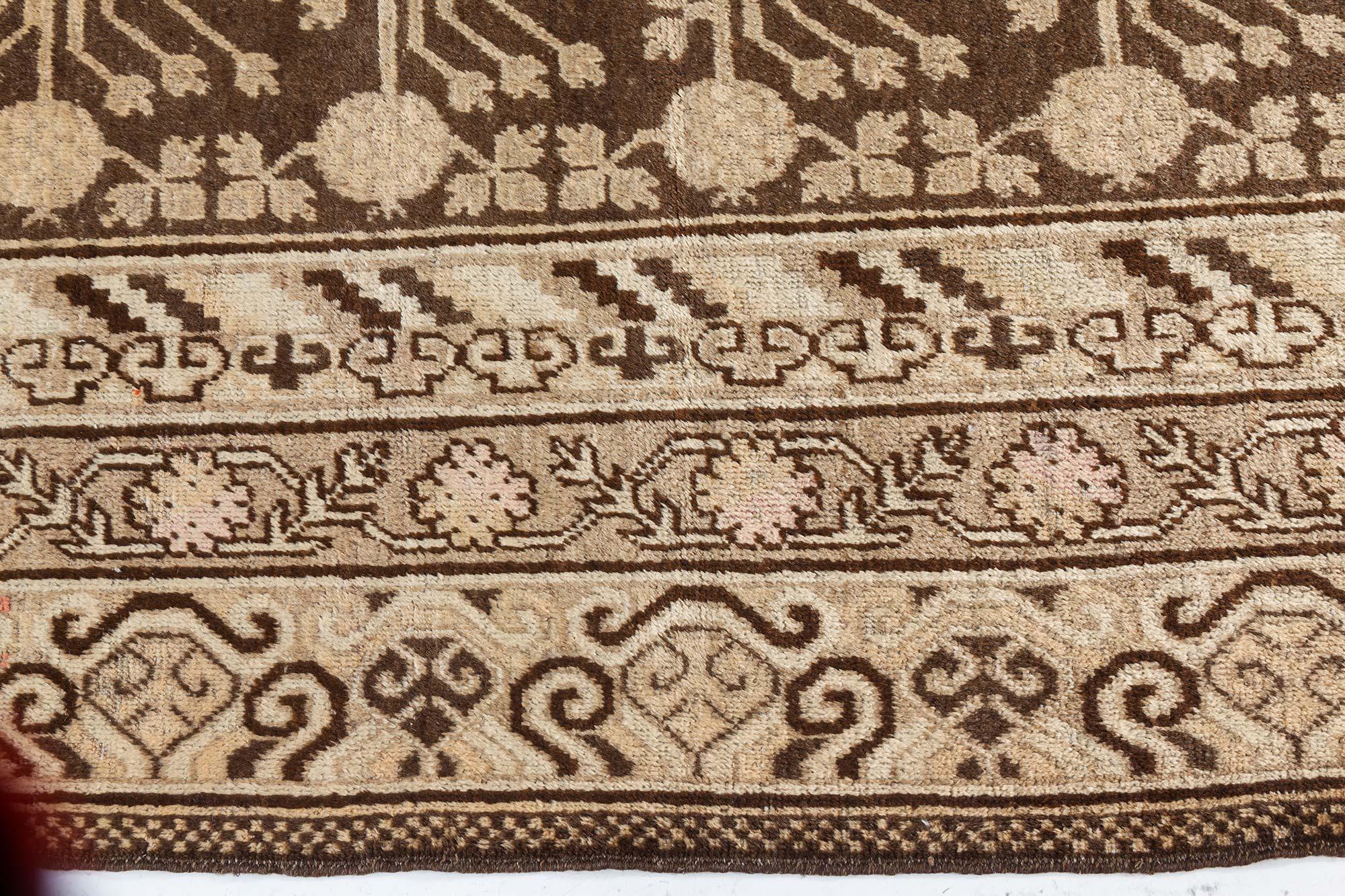 Hand-Woven Vintage Samarkand Khotan Botanic Handmade Wool Rug For Sale