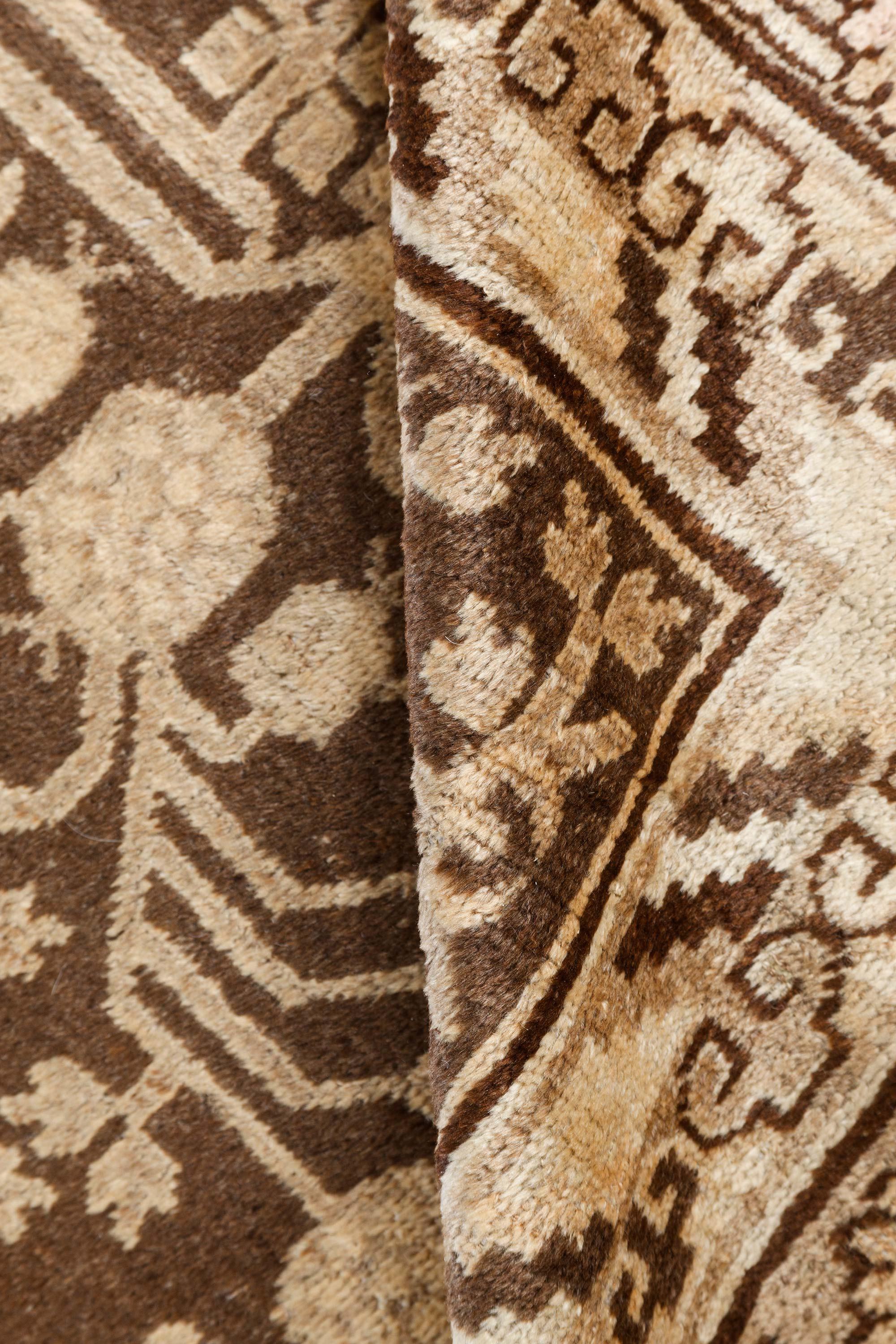 Vintage Samarkand Khotan Botanic Handmade Wool Rug For Sale 1