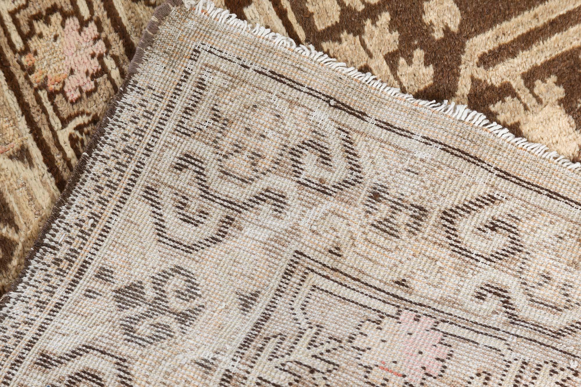Vintage Samarkand Khotan Botanic Handmade Wool Rug For Sale 2