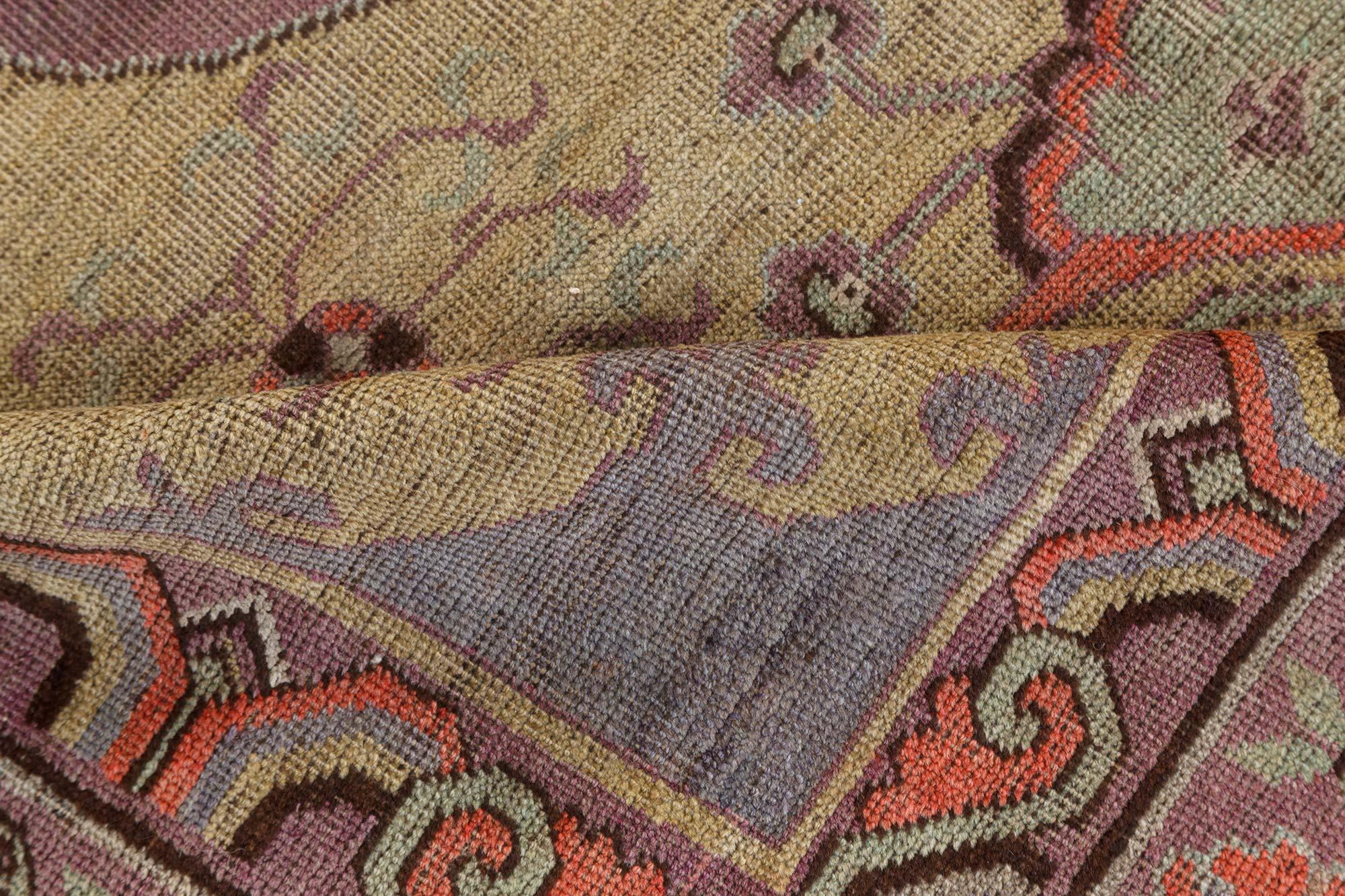 Afghan Vintage Samarkand Khotan Green Handmade Wool Carpet For Sale