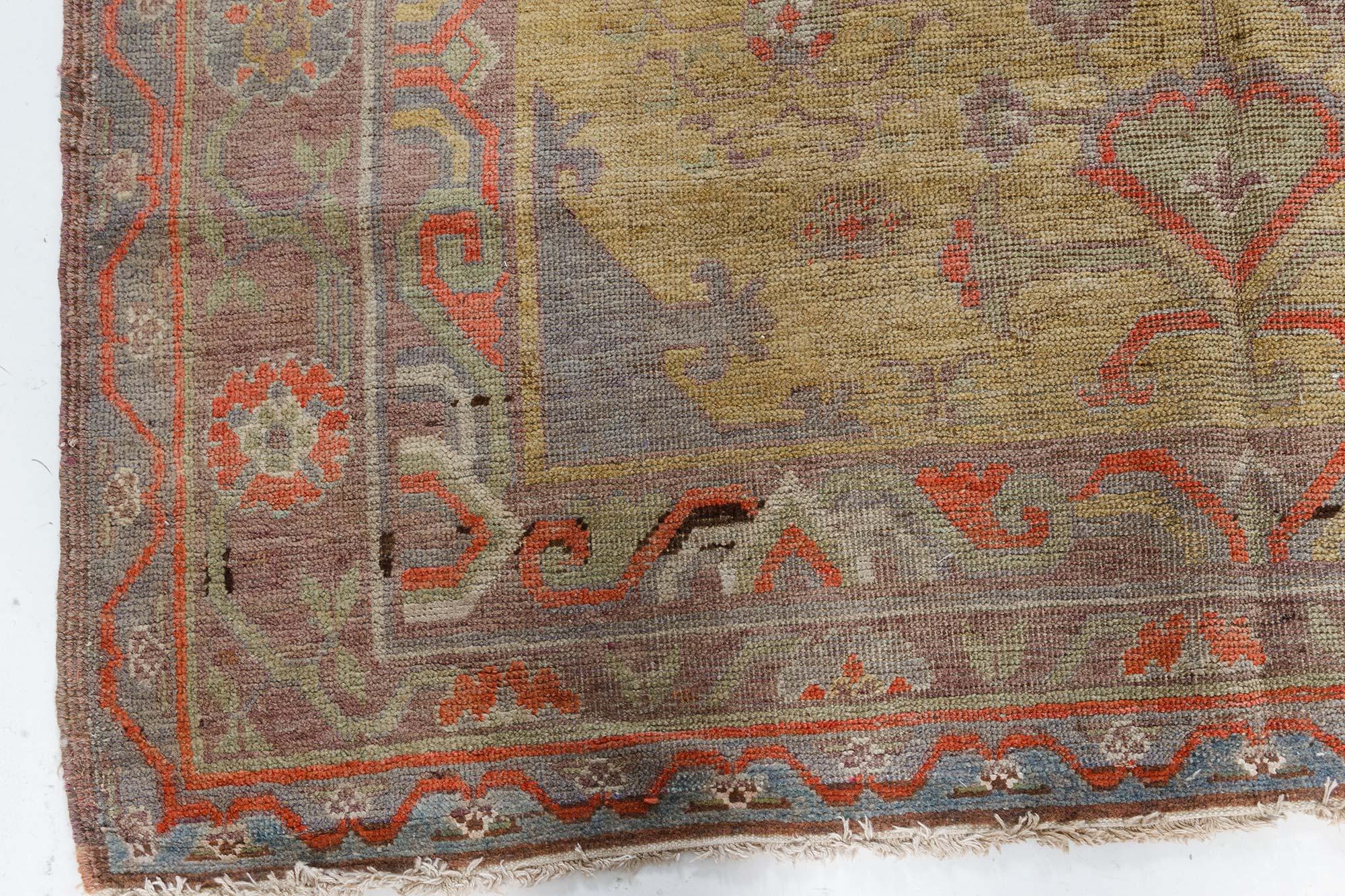 20th Century Vintage Samarkand Khotan Green Handmade Wool Carpet For Sale