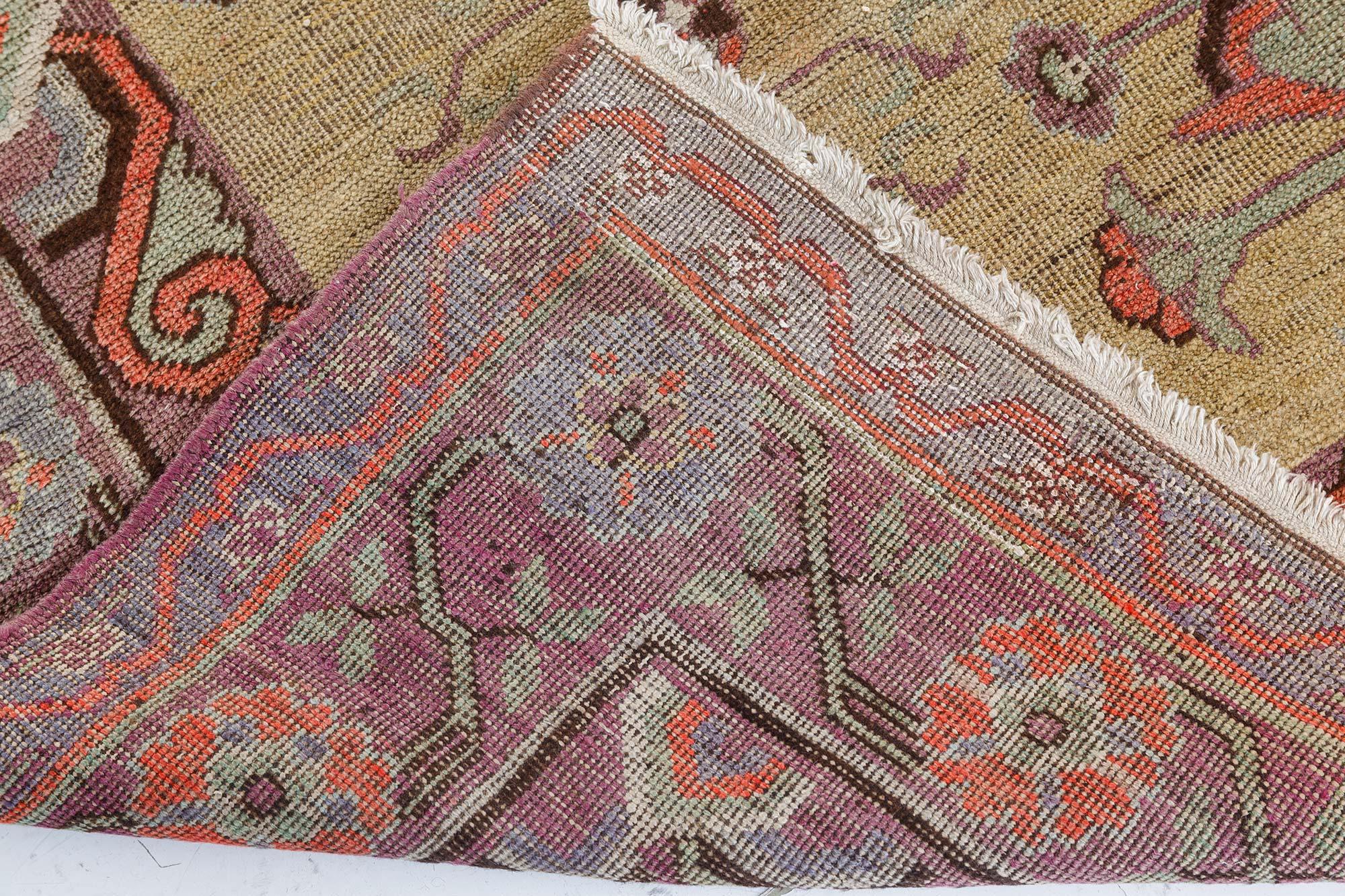 Vintage Samarkand Khotan Green Handmade Wool Carpet For Sale 1