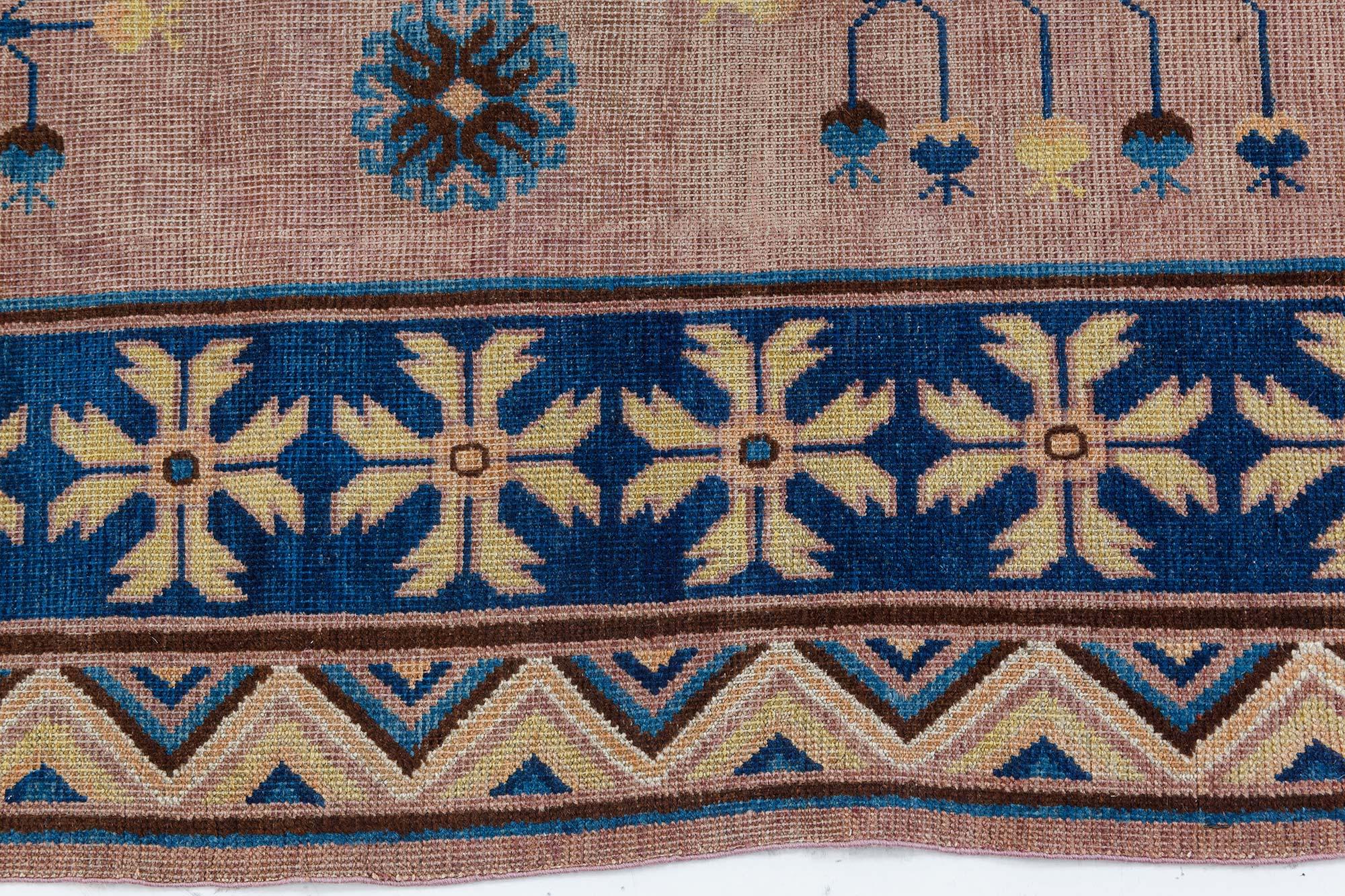 Hand-Knotted Vintage Samarkand Khotan Handmade Wool Rug For Sale