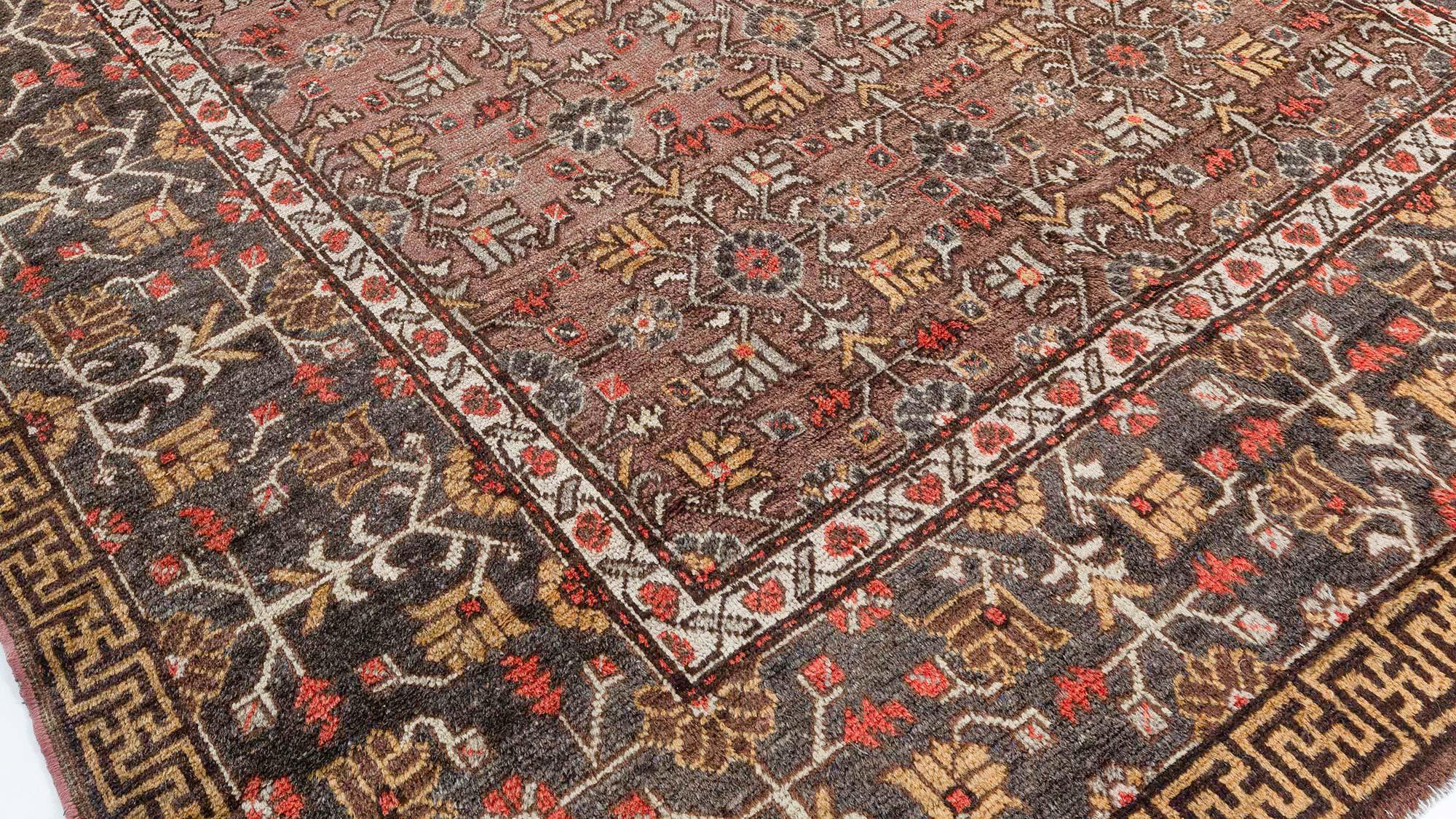 Doris Leslie Blauer Vintage Samarkand 'Khotan' handgefertigter Wollteppich (Handgeknüpft) im Angebot