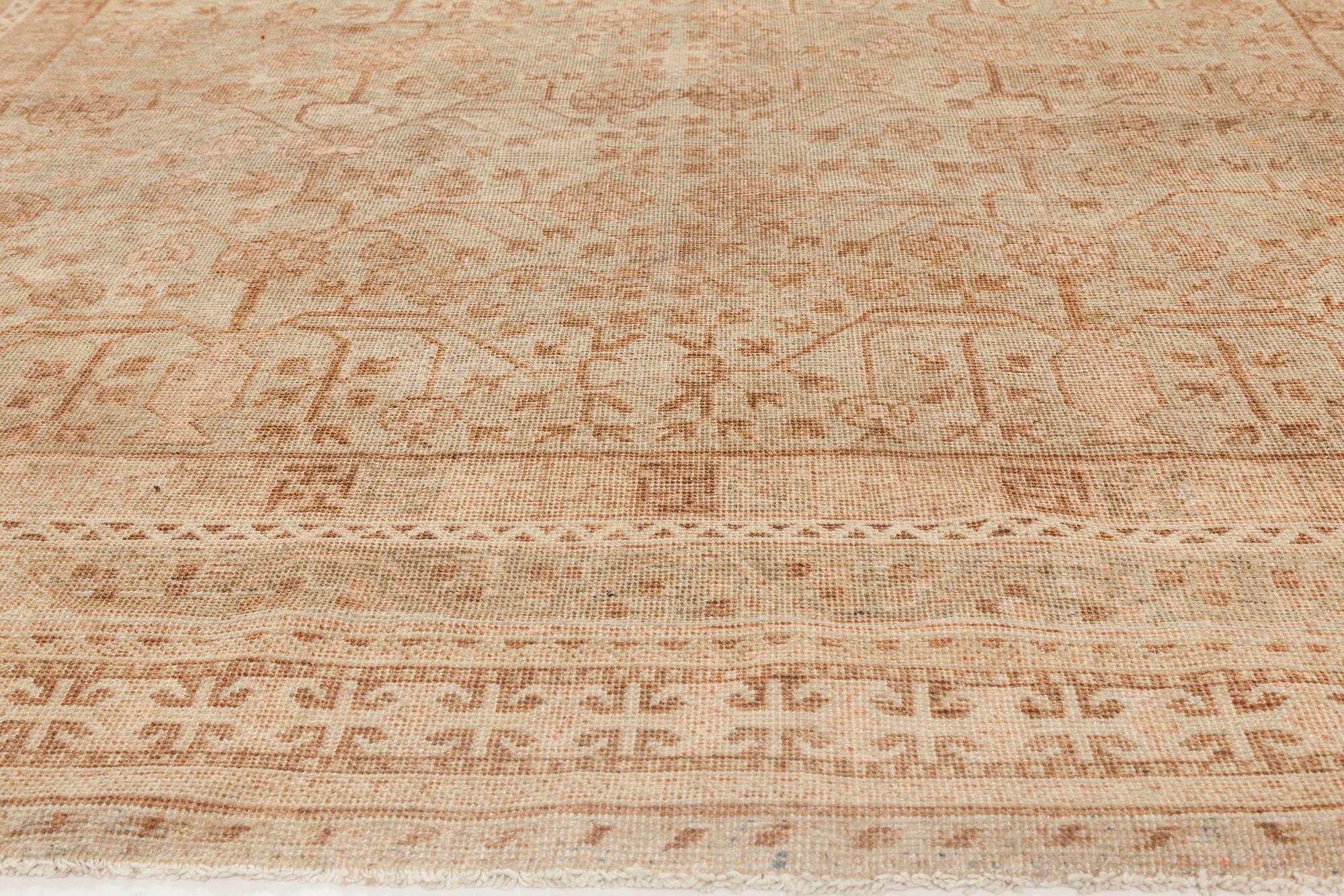 Hand-Woven Midcentury Samarkand Botanic Handmade Wool Rug For Sale