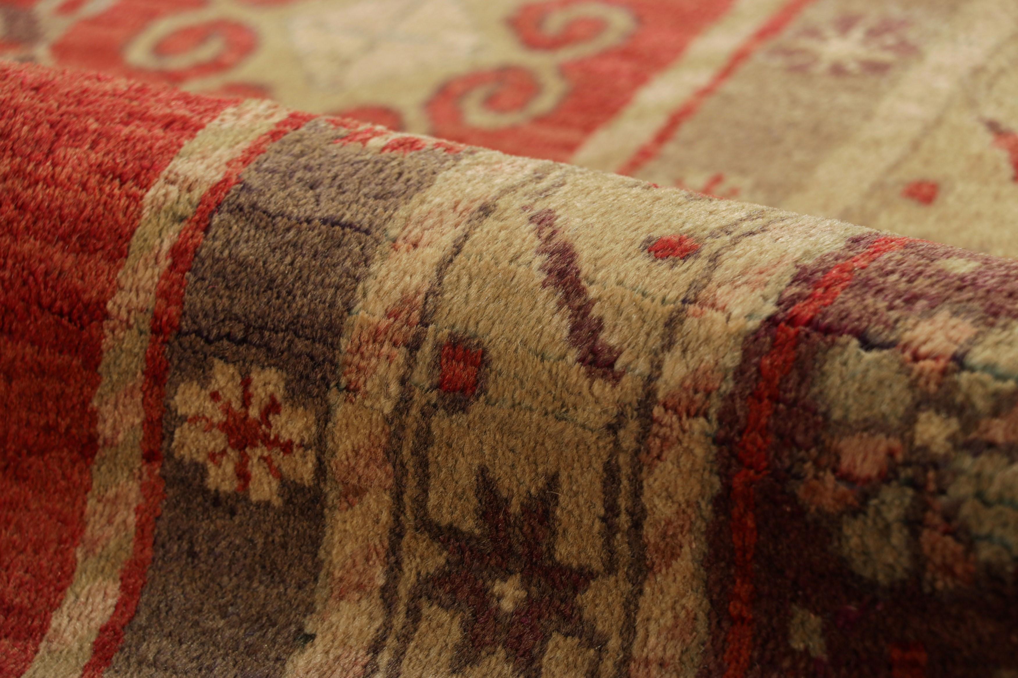 Vintage Samarkand Rug in Beige and Red with Geometric Medallions - Rug & Kilim For Sale 1