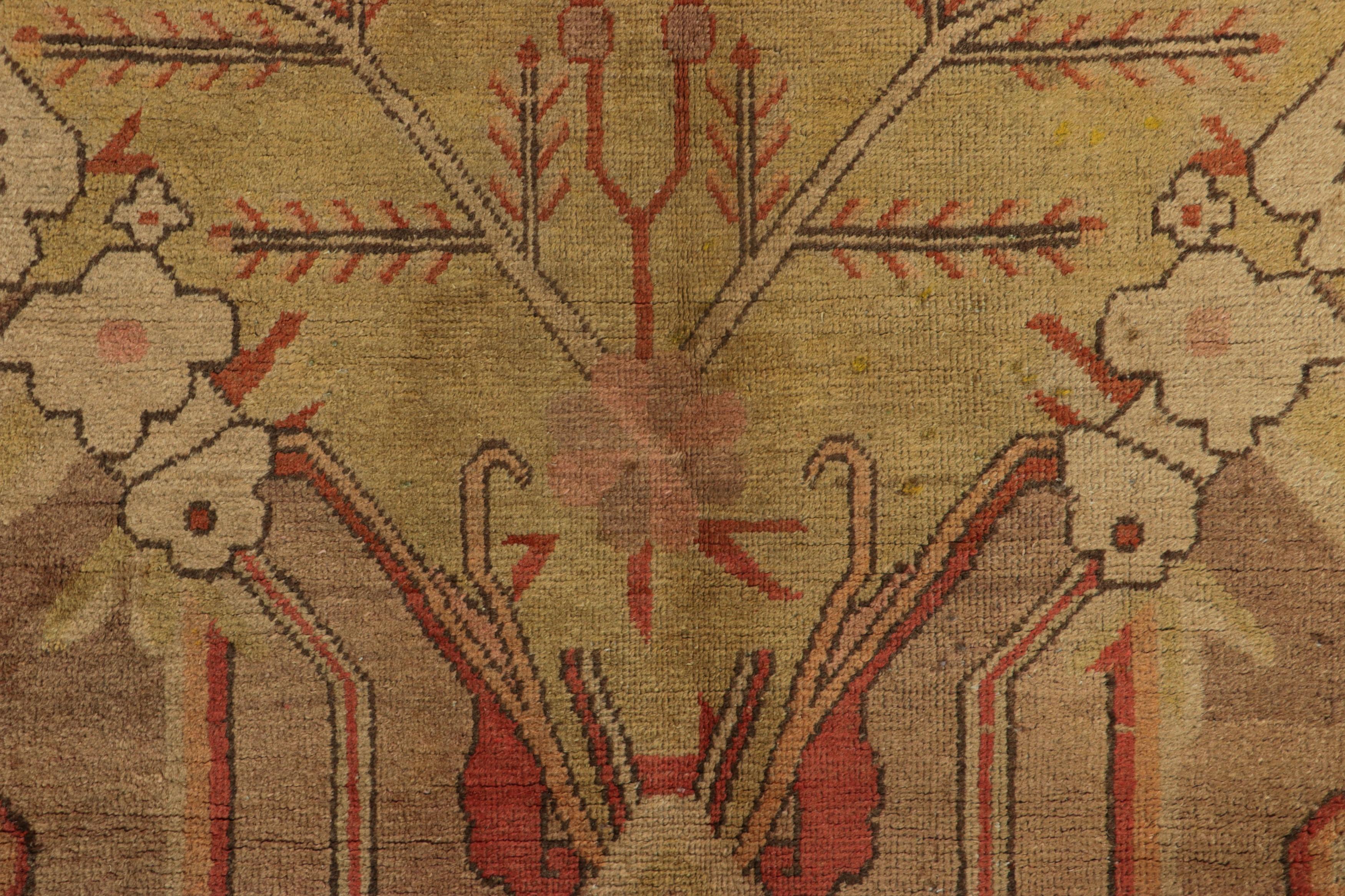 East Turkestani Vintage Samarkand Rug in Beige-Brown and Red with Floral Medallion - Rug & Kilim For Sale