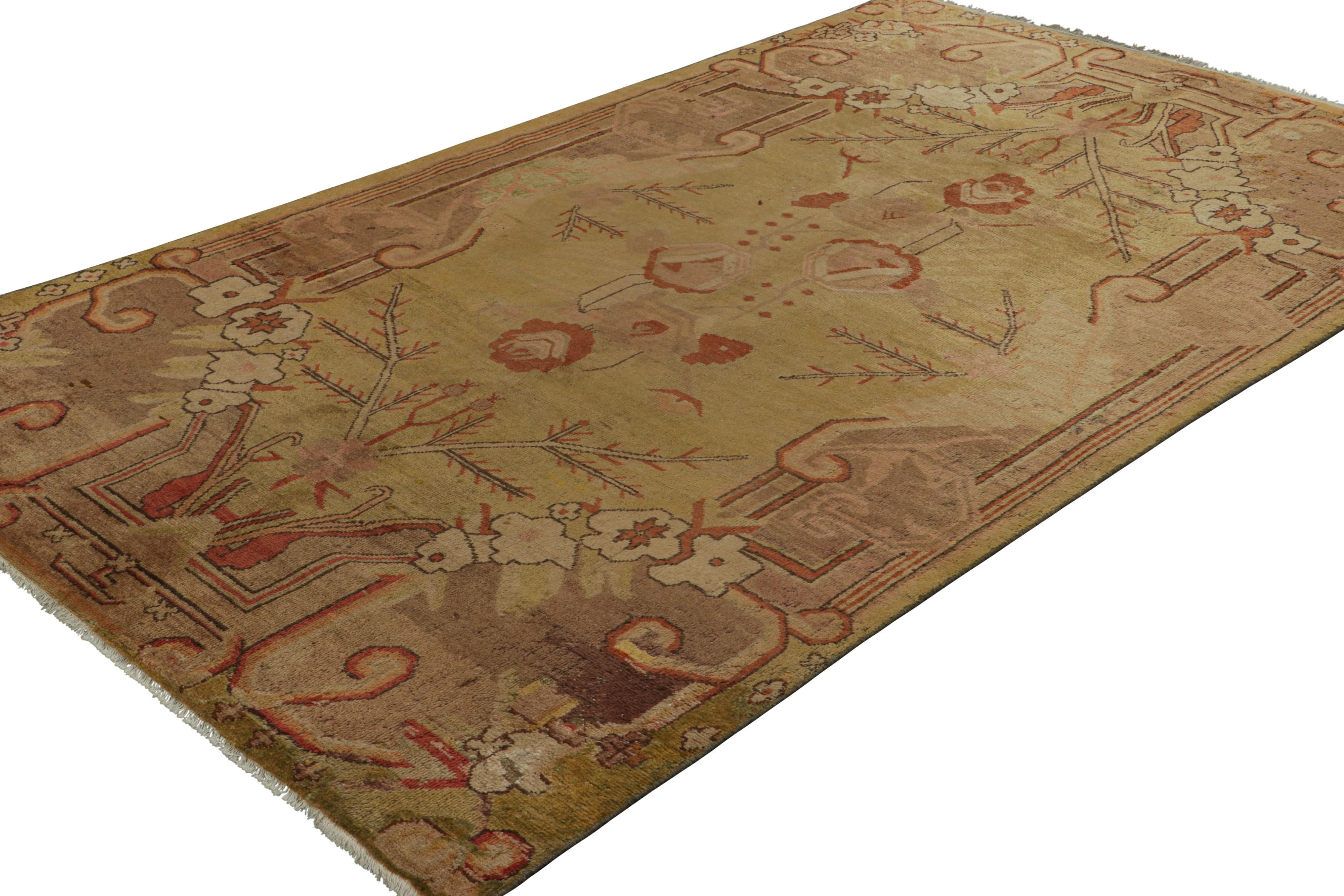 Hand-Knotted Vintage Samarkand Rug in Beige-Brown and Red with Floral Medallion - Rug & Kilim For Sale