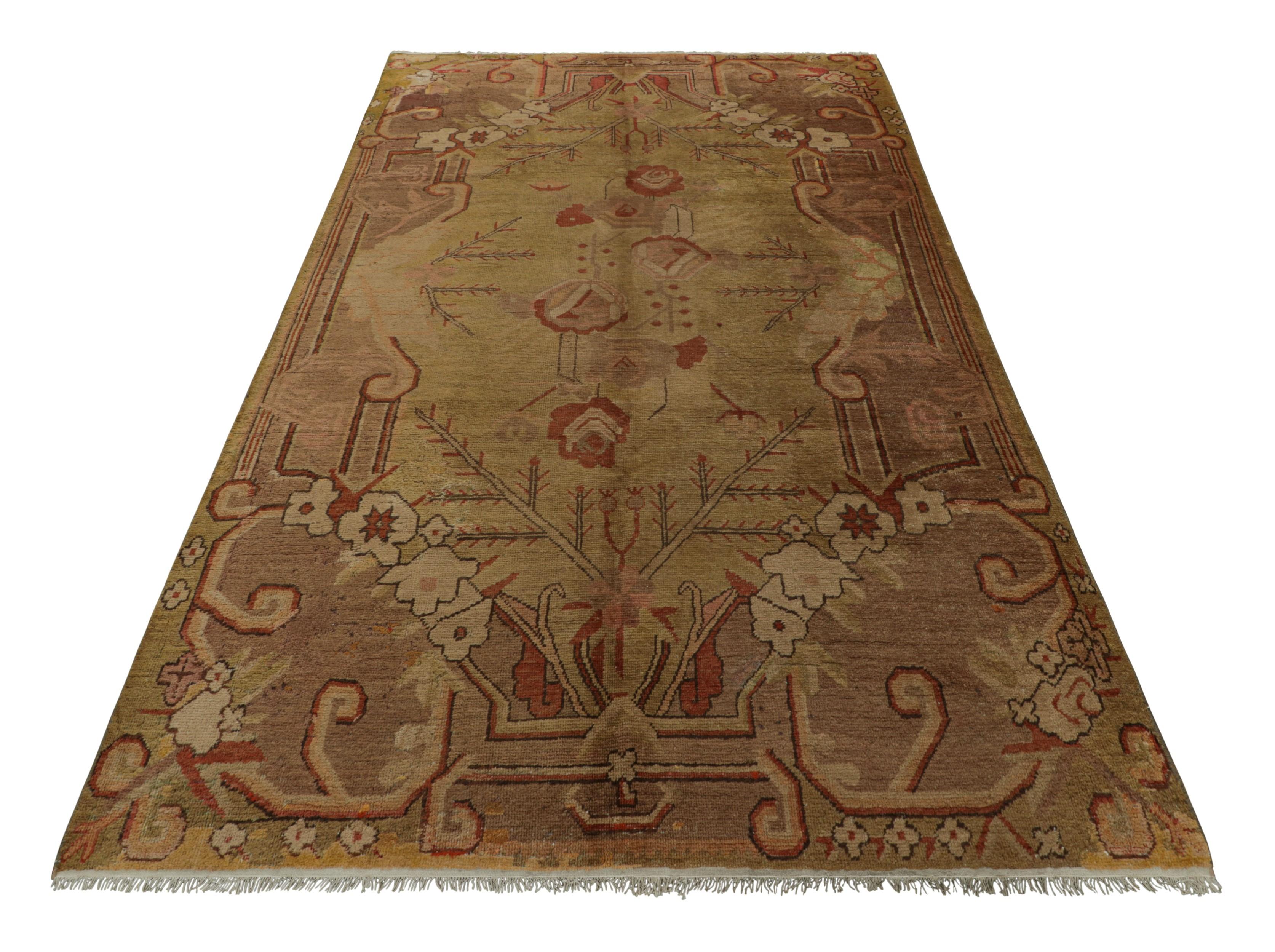 Vintage Samarkand Rug in Beige-Brown and Red with Floral Medallion - Rug & Kilim In Good Condition For Sale In Long Island City, NY