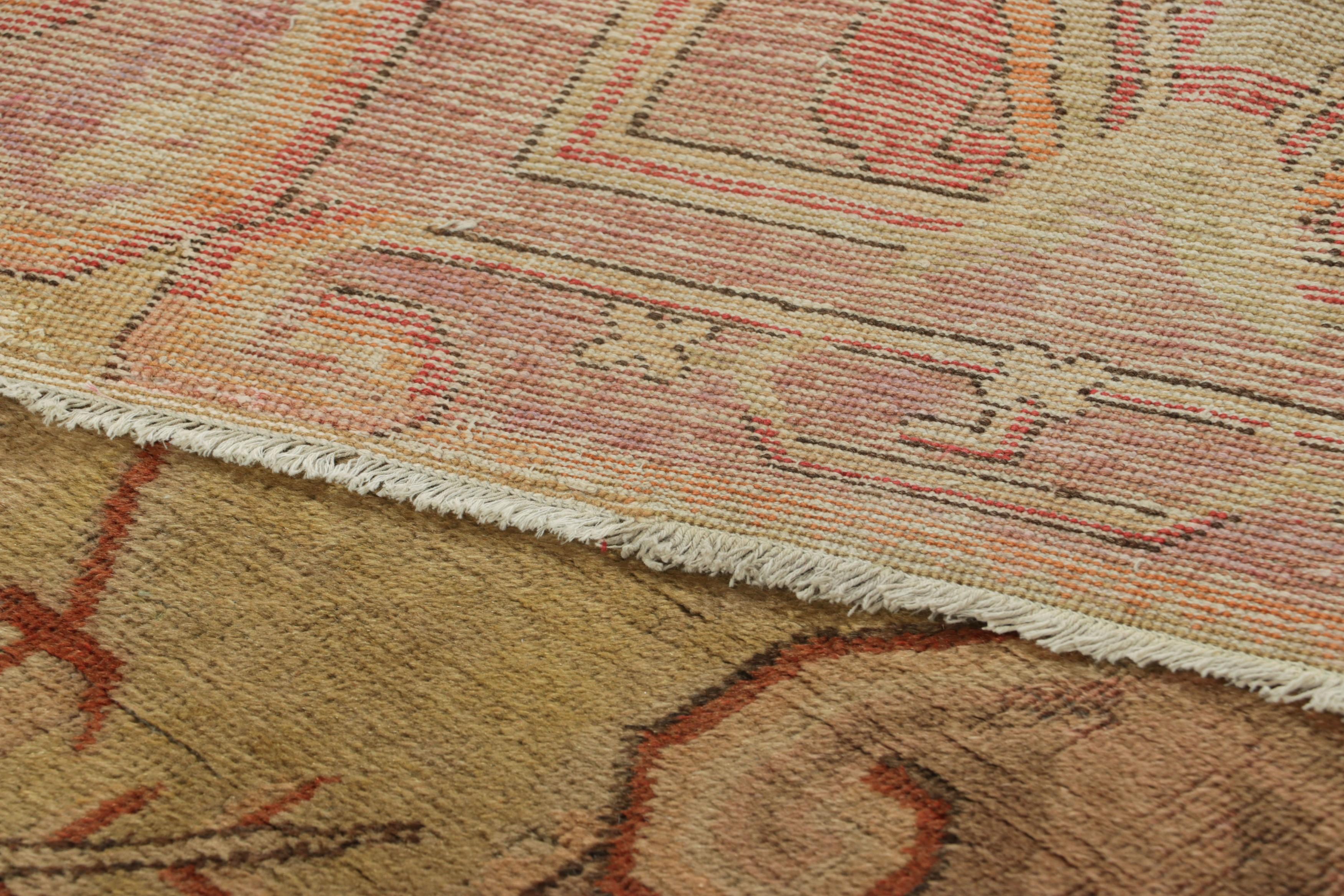 Wool Vintage Samarkand Rug in Beige-Brown and Red with Floral Medallion - Rug & Kilim For Sale