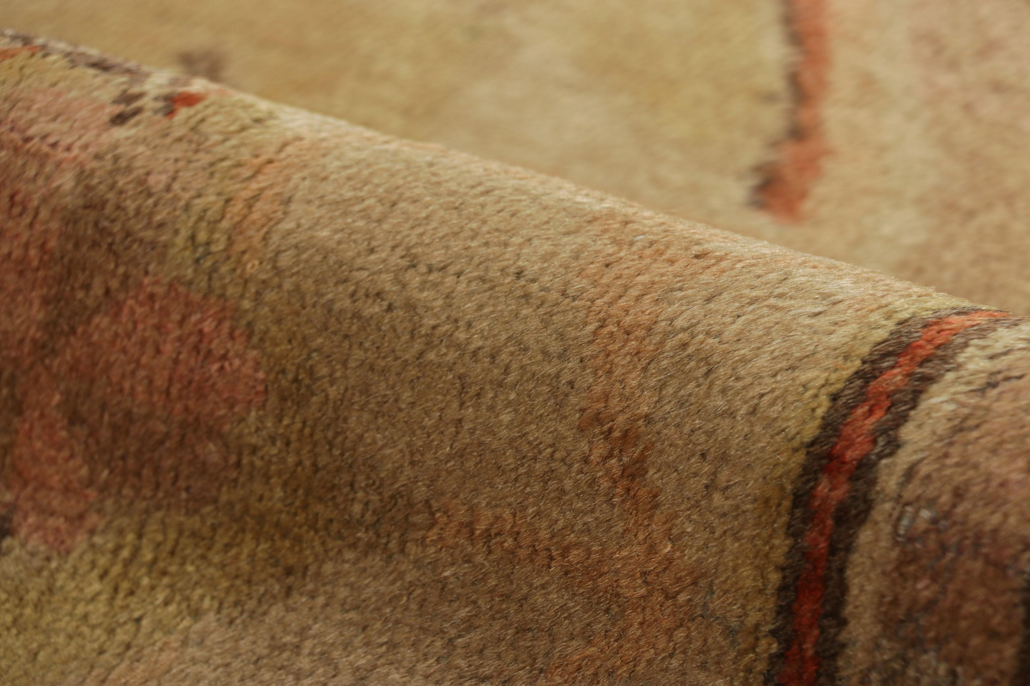 Vintage Samarkand Rug in Beige-Brown and Red with Floral Medallion - Rug & Kilim For Sale 1