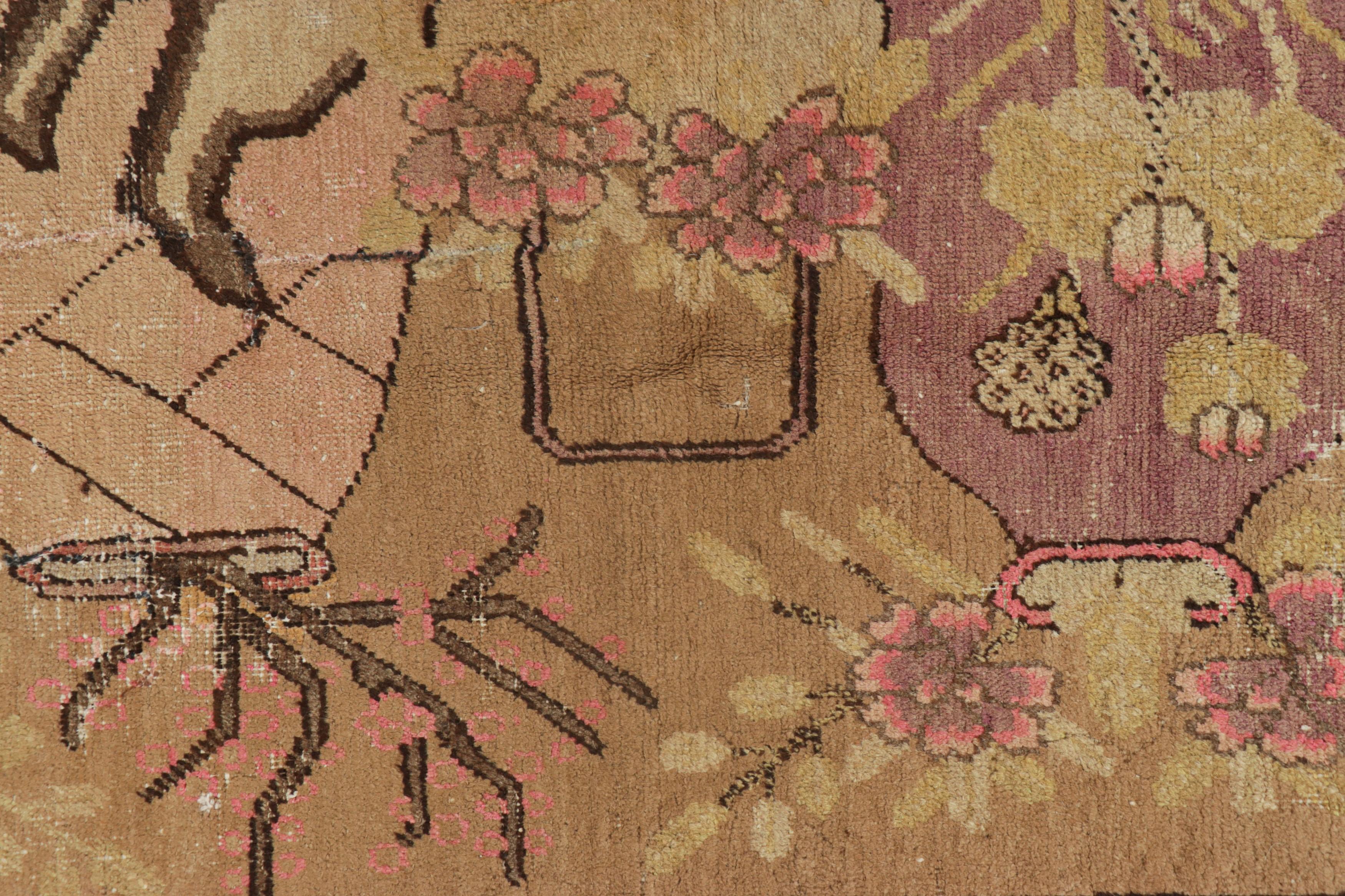 East Turkestani Vintage Samarkand Rug in Beige-Brown with Rare Pictorial Design - Rug & Kilim For Sale