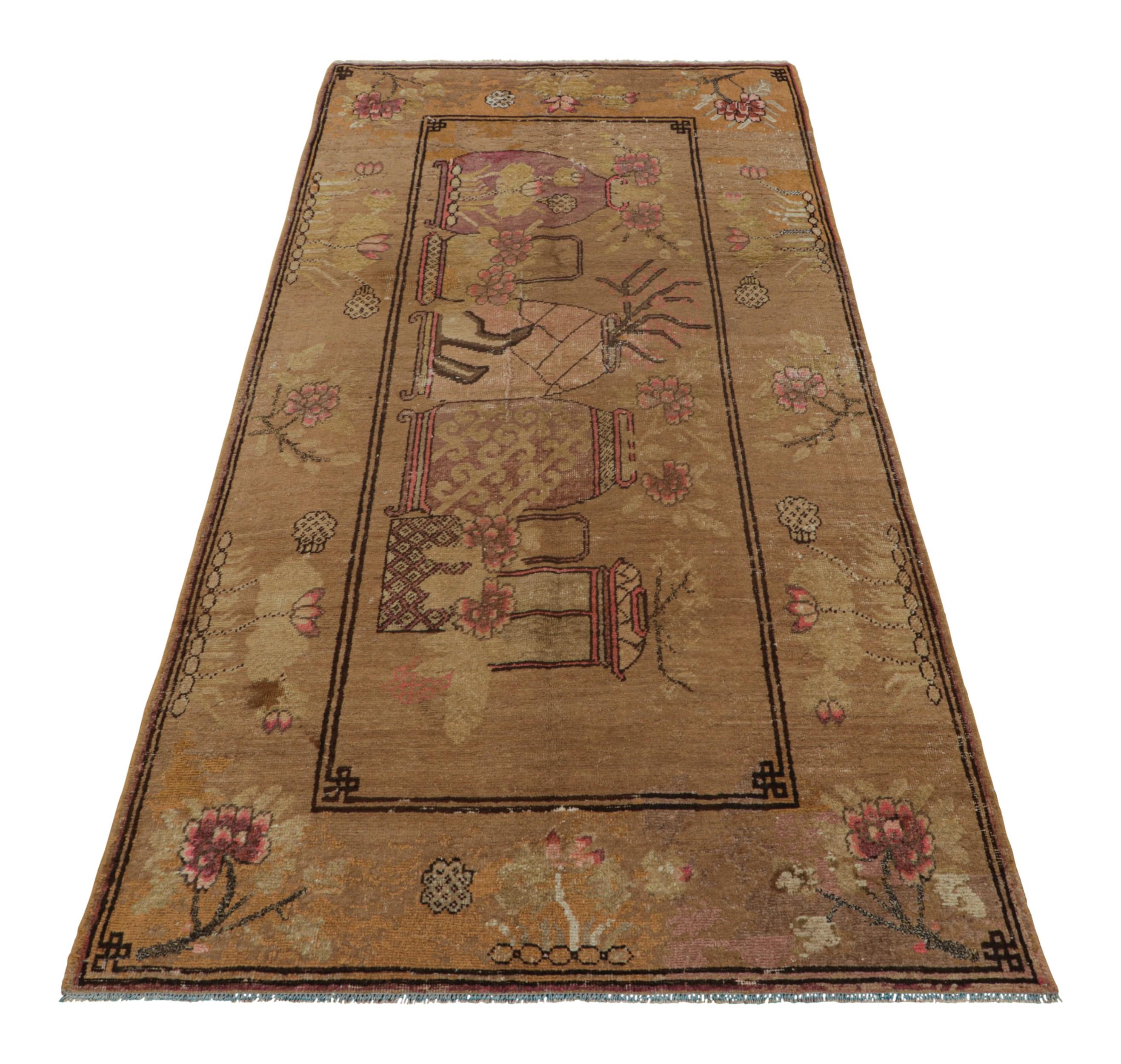 Vintage Samarkand Rug in Beige-Brown with Rare Pictorial Design - Rug & Kilim In Good Condition For Sale In Long Island City, NY