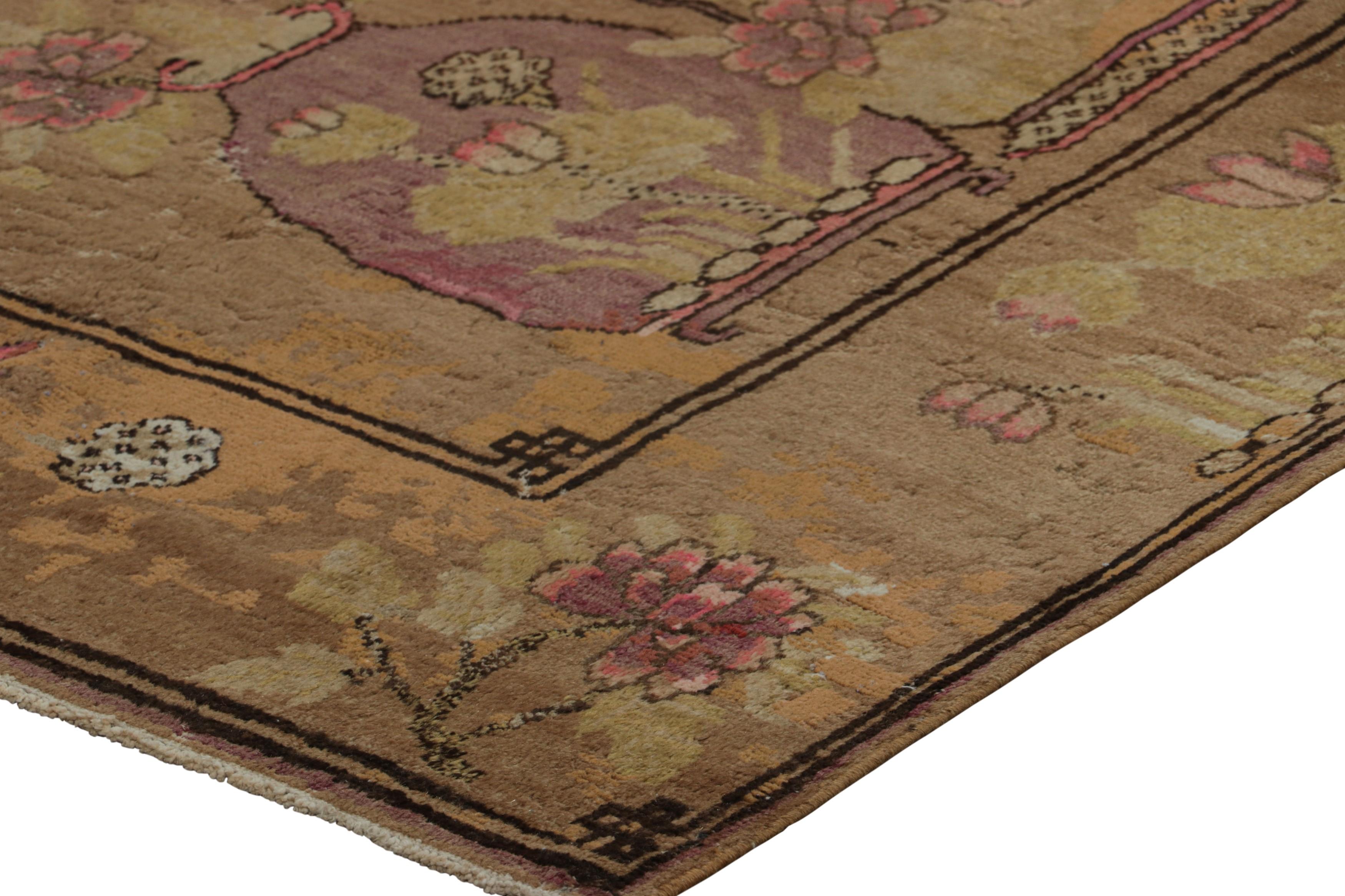 Mid-20th Century Vintage Samarkand Rug in Beige-Brown with Rare Pictorial Design - Rug & Kilim For Sale