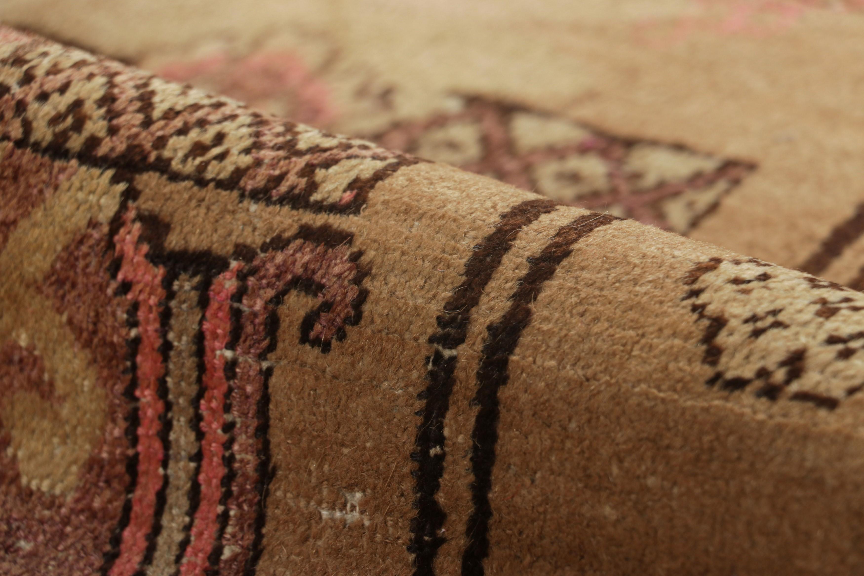 Vintage Samarkand Rug in Beige-Brown with Rare Pictorial Design - Rug & Kilim For Sale 1