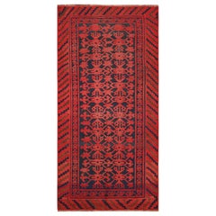 Alfombra vintage Samarkanda azul y roja con motivos geométricos - Rug 
Kilim