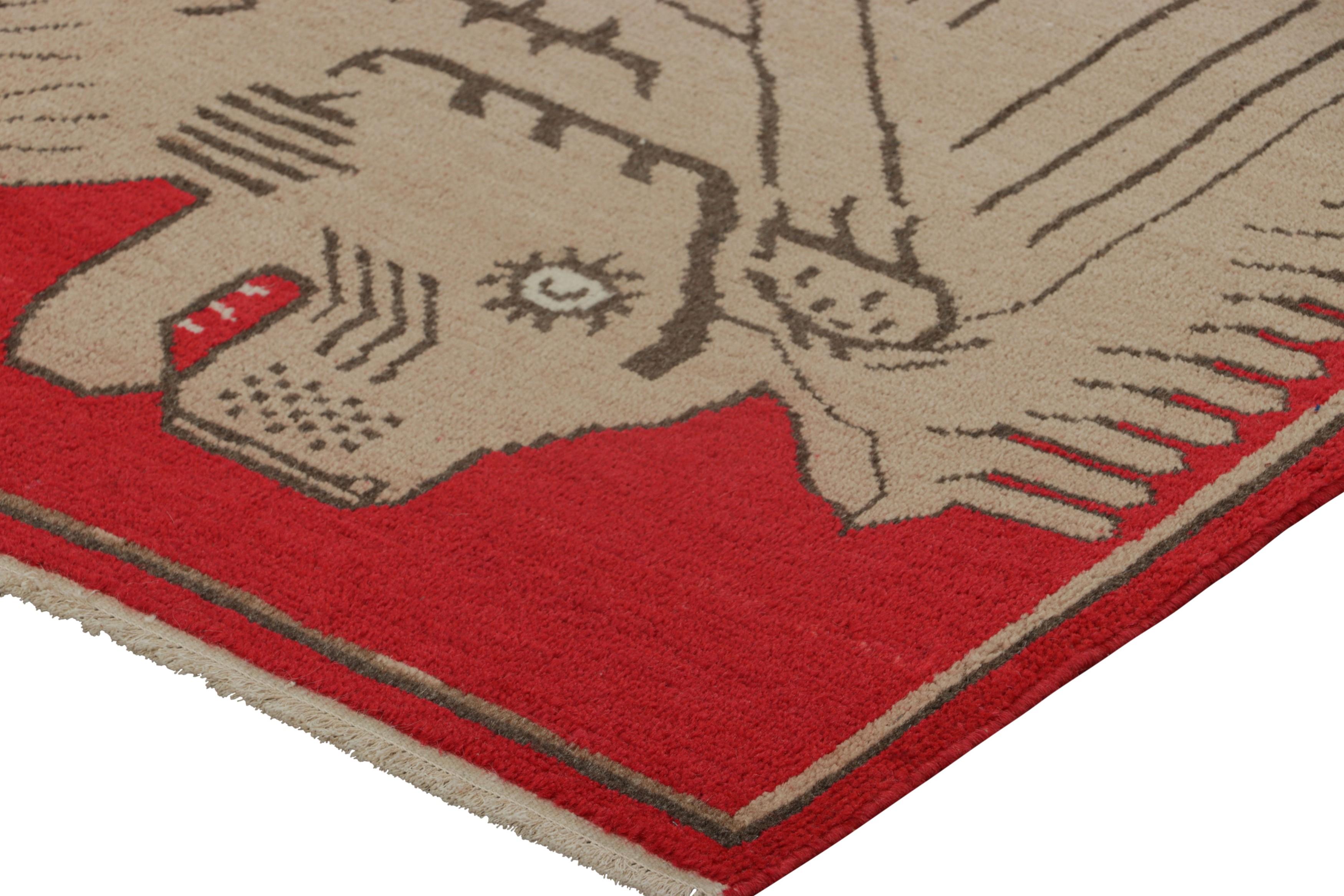 Mid-20th Century Vintage Samarkand Rug in Red with Rare Lion Pictorial Design - Rug & Kilim For Sale