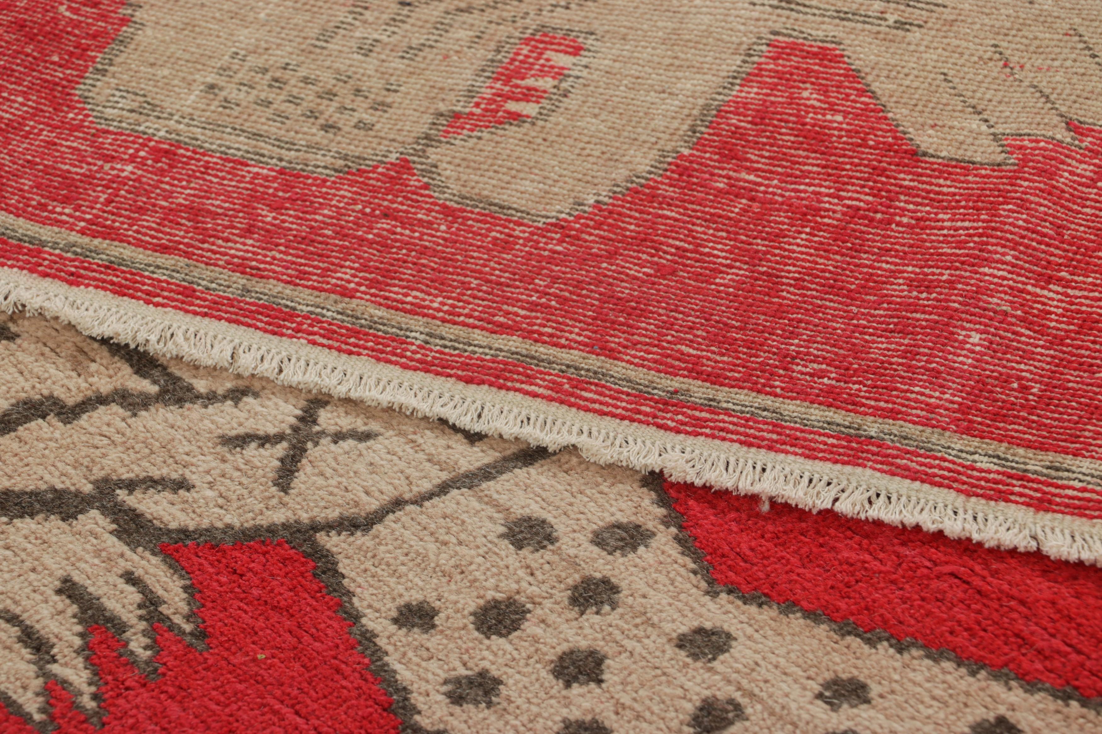 Wool Vintage Samarkand Rug in Red with Rare Lion Pictorial Design - Rug & Kilim For Sale
