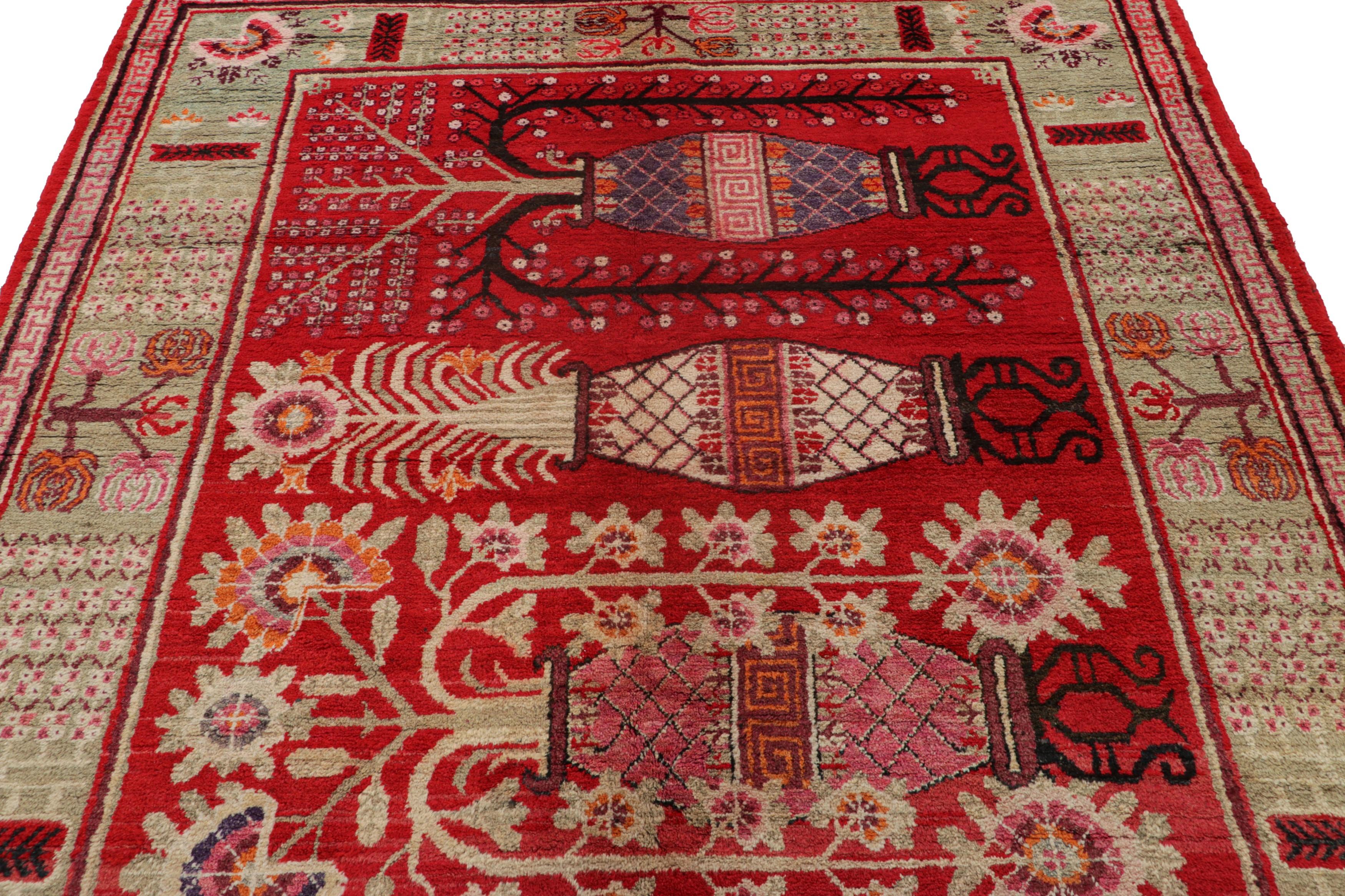 Samarkand-Teppich in Rot mit seltenem malerischem Design - Rug & Kilim (Ostturkestanisch) im Angebot