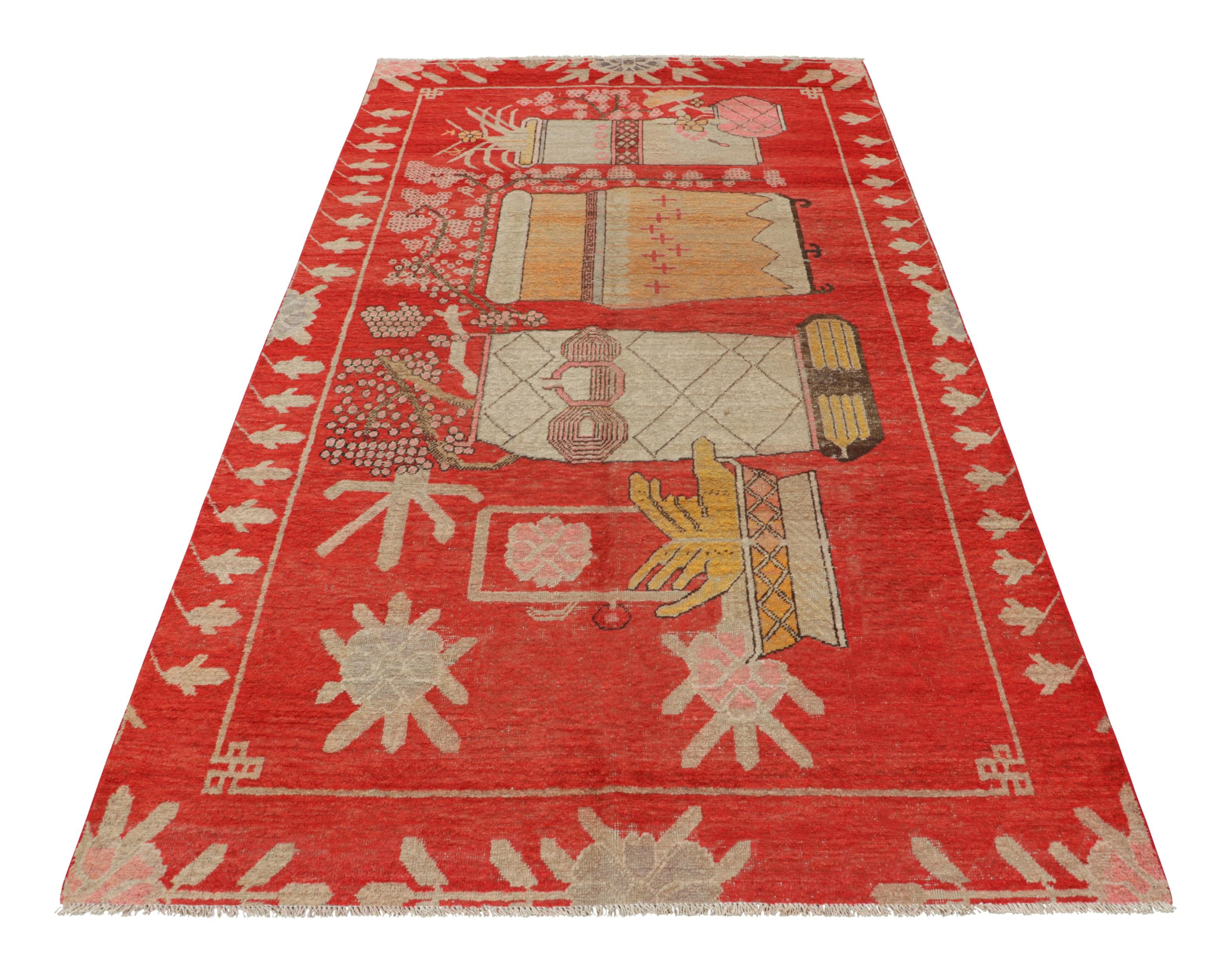 Hand-Knotted Vintage Samarkand Rug in Red with Rare Pictorial Design - Rug & Kilim For Sale